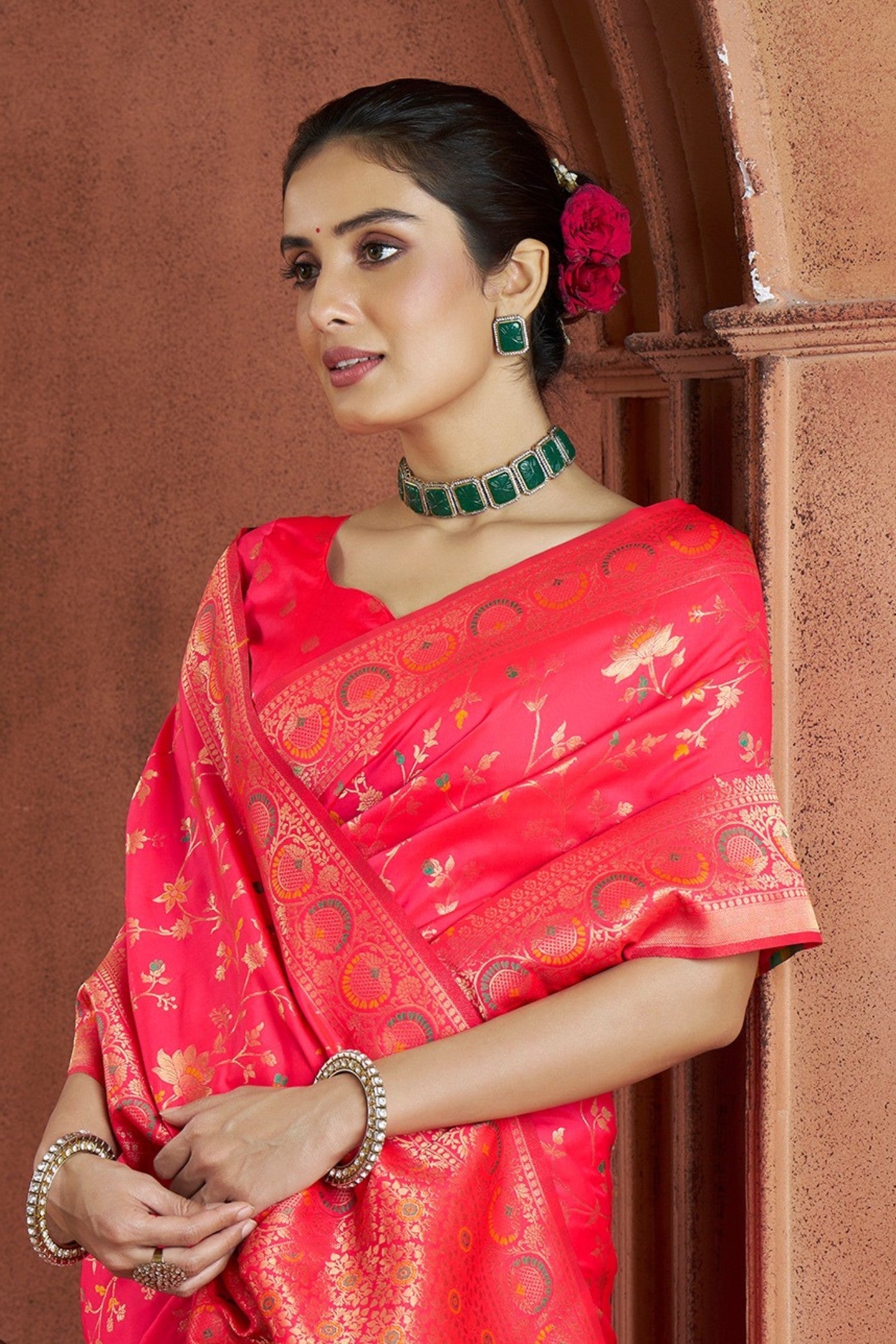 Rose Pink Woven Banarasi Saree