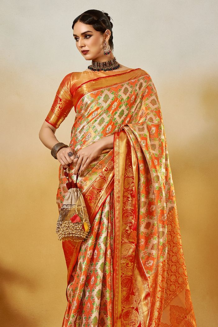 Porsche Orange Woven Kanjivaram Saree