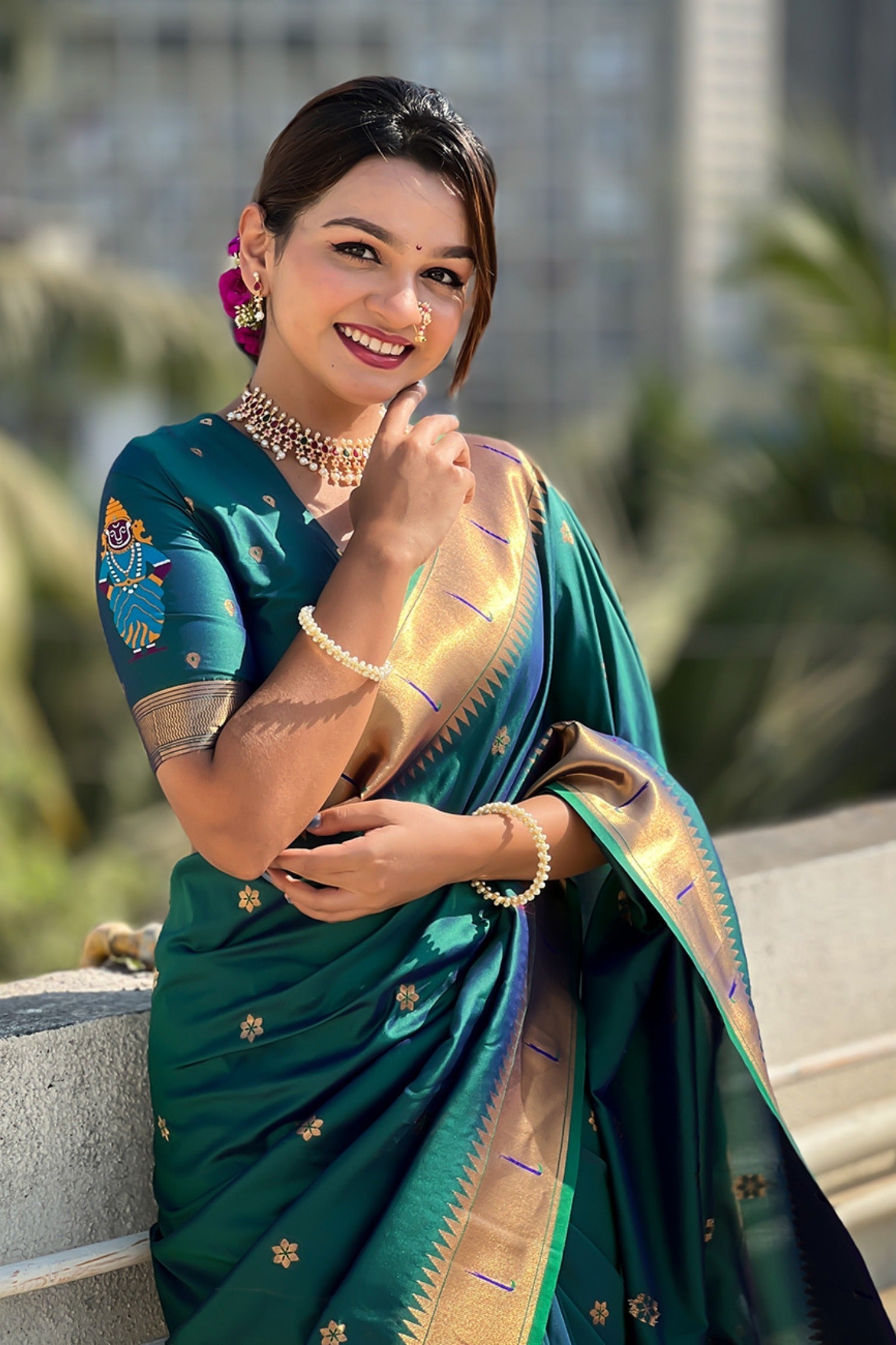 Elephant Green Woven Paithani Saree