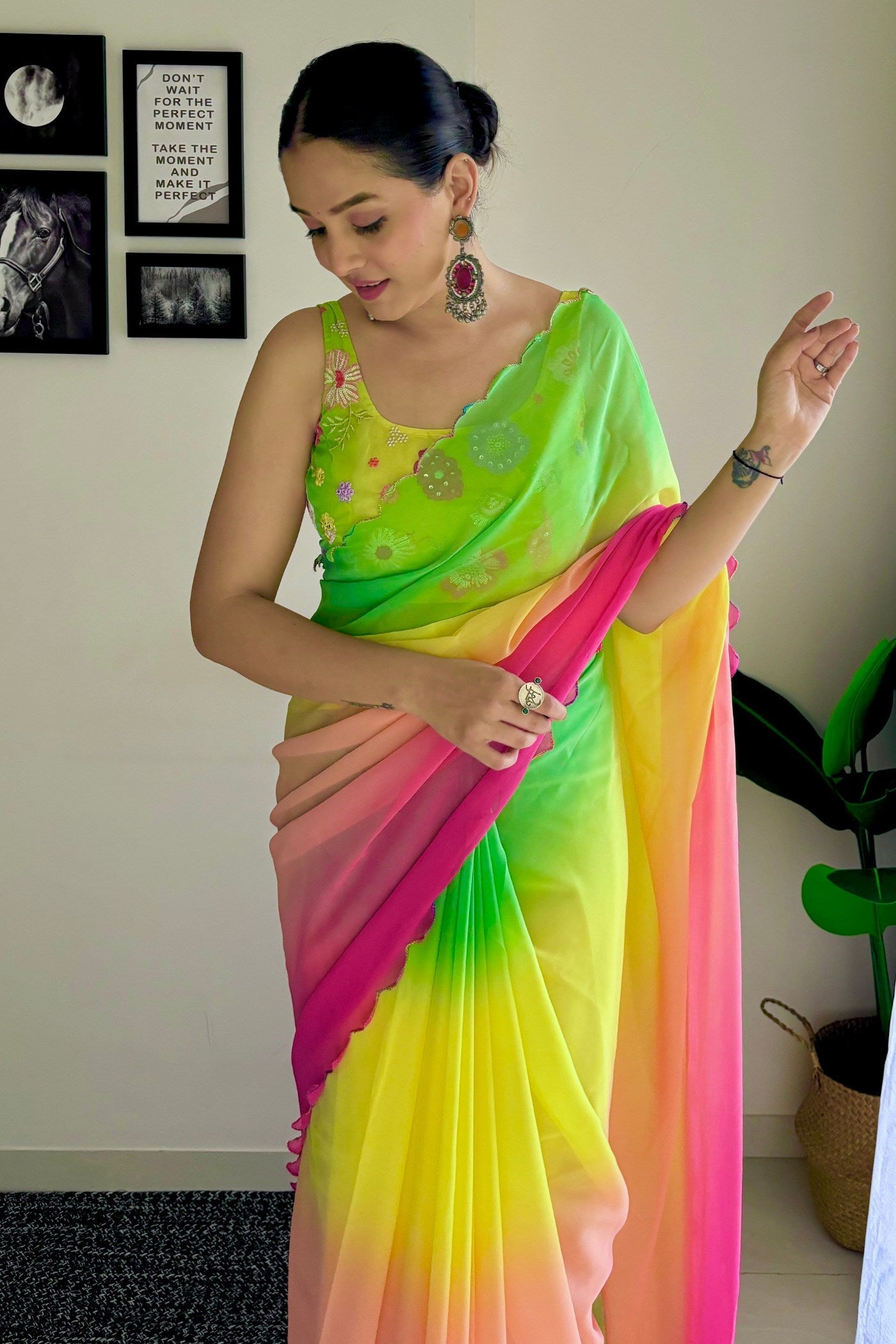 Multicolor Green Georgette Saree