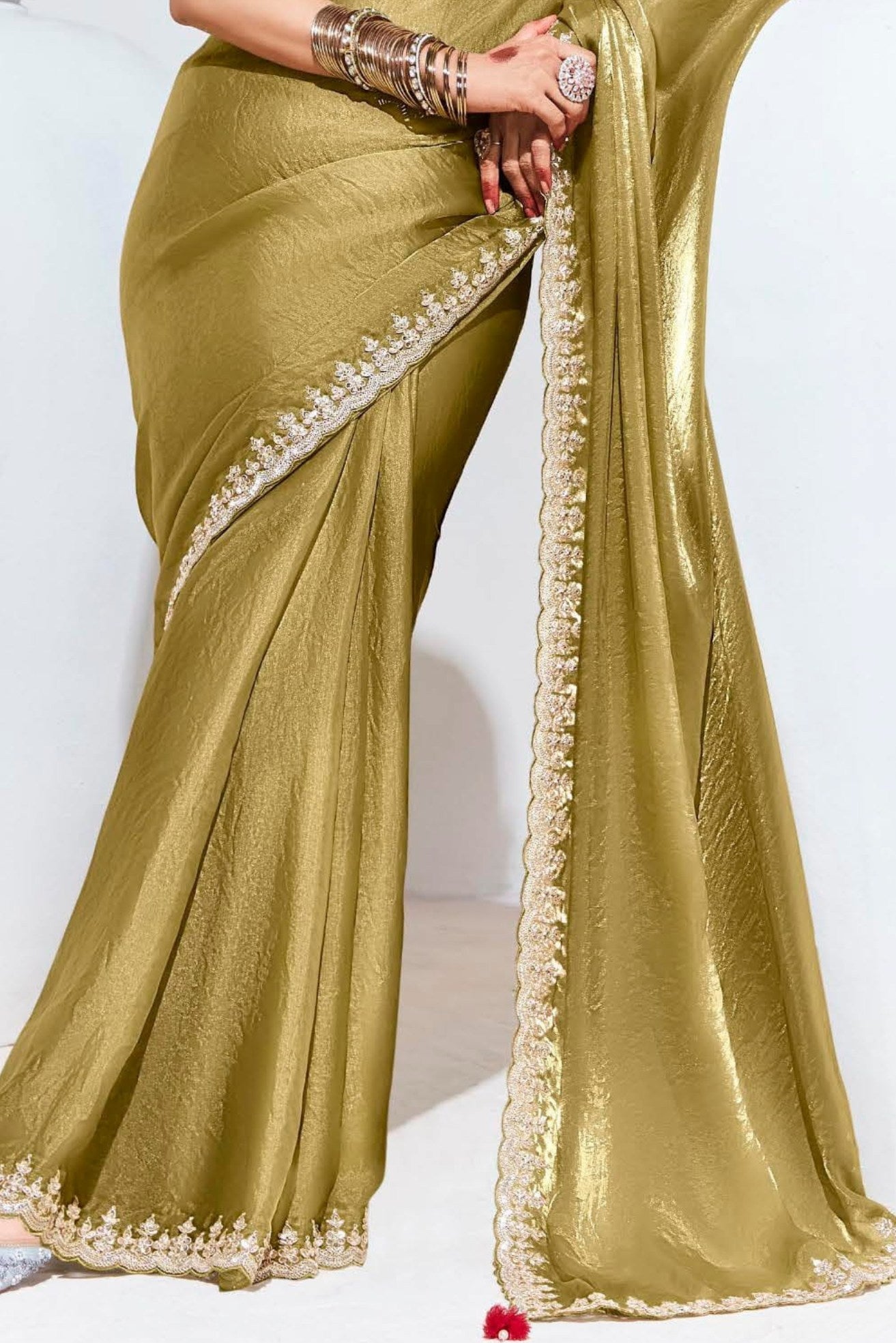 Kumera Yellow Tissue Organza Designer Partywear Saree