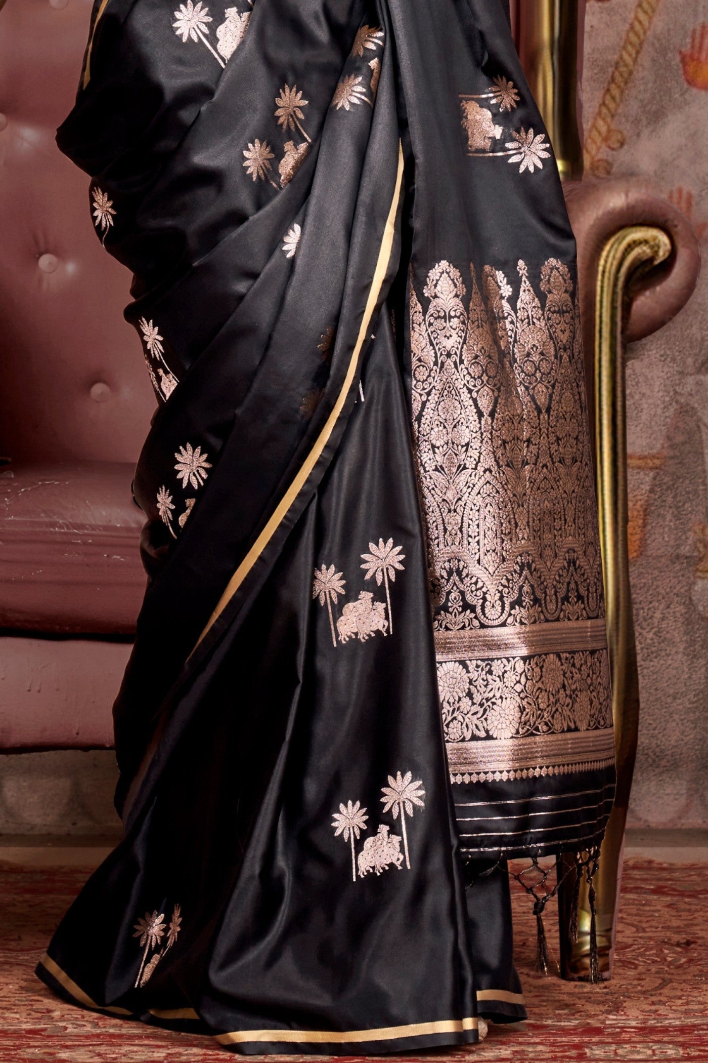 Tuna Black Banarasi Pichwai Satin Saree