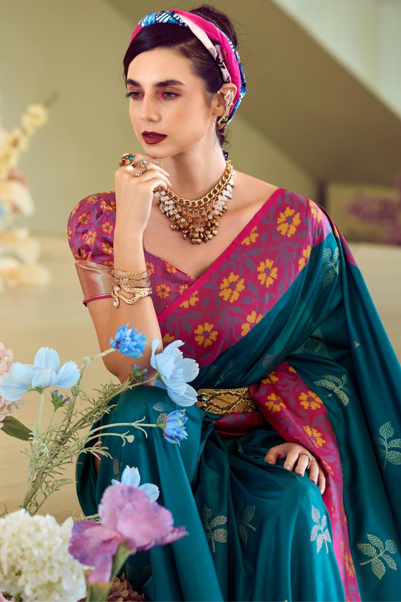 Blumine Woven Banarasi Soft Silk Saree