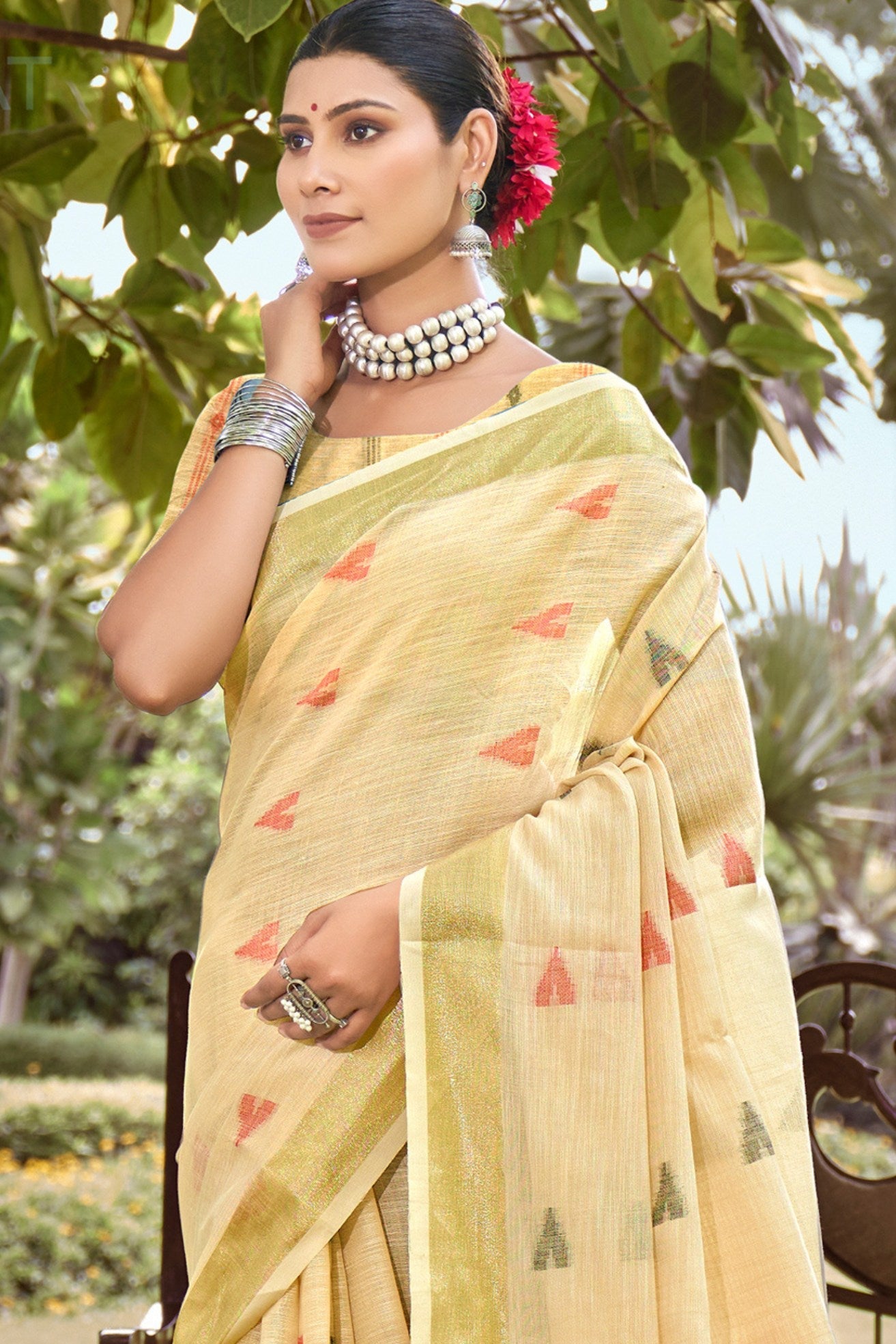 Banana Mania Yellow Cotton Silk Saree