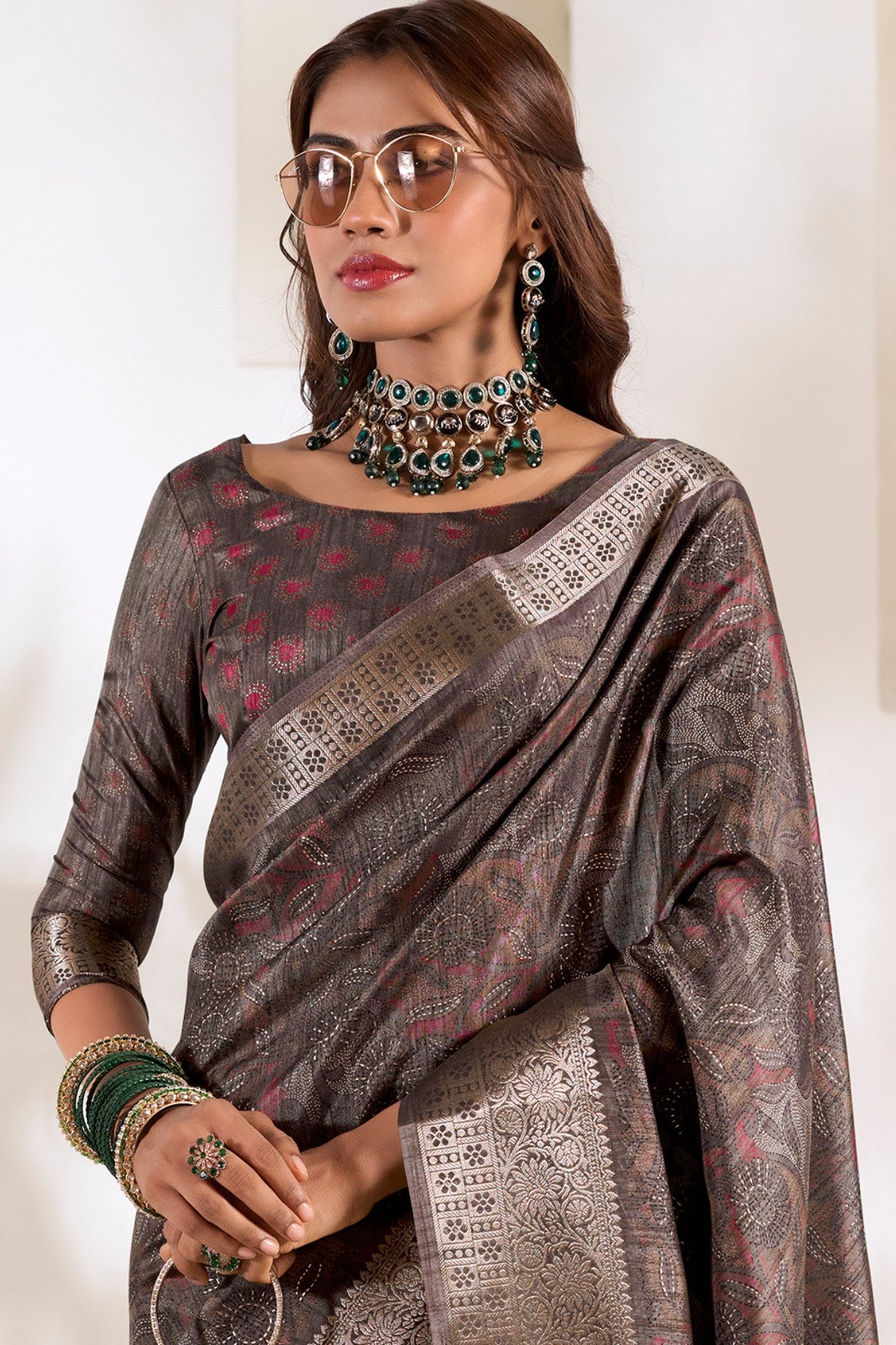 Almond Frost Brown Soft Dola Silk Saree