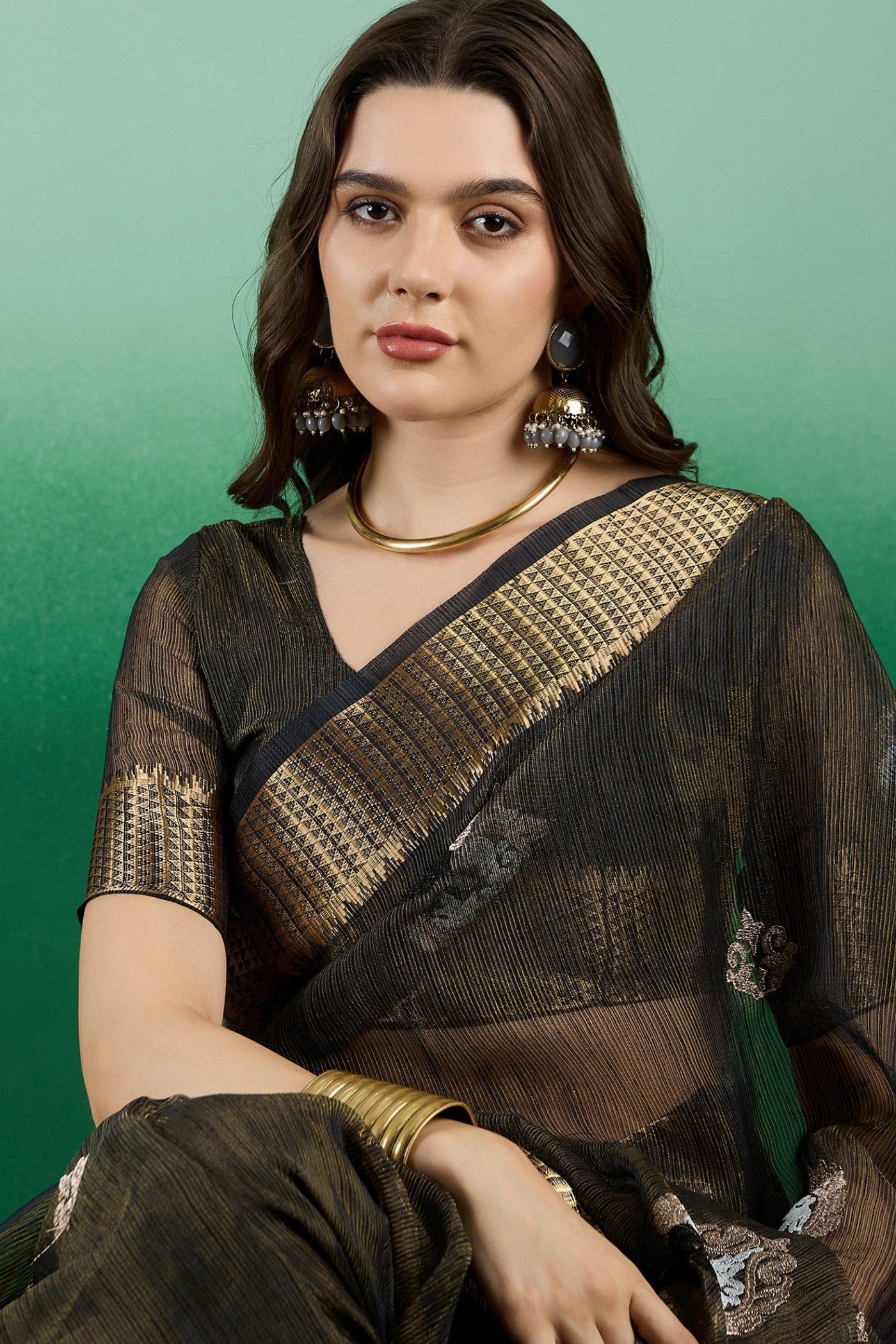 Coral Black Khadi Organza Saree