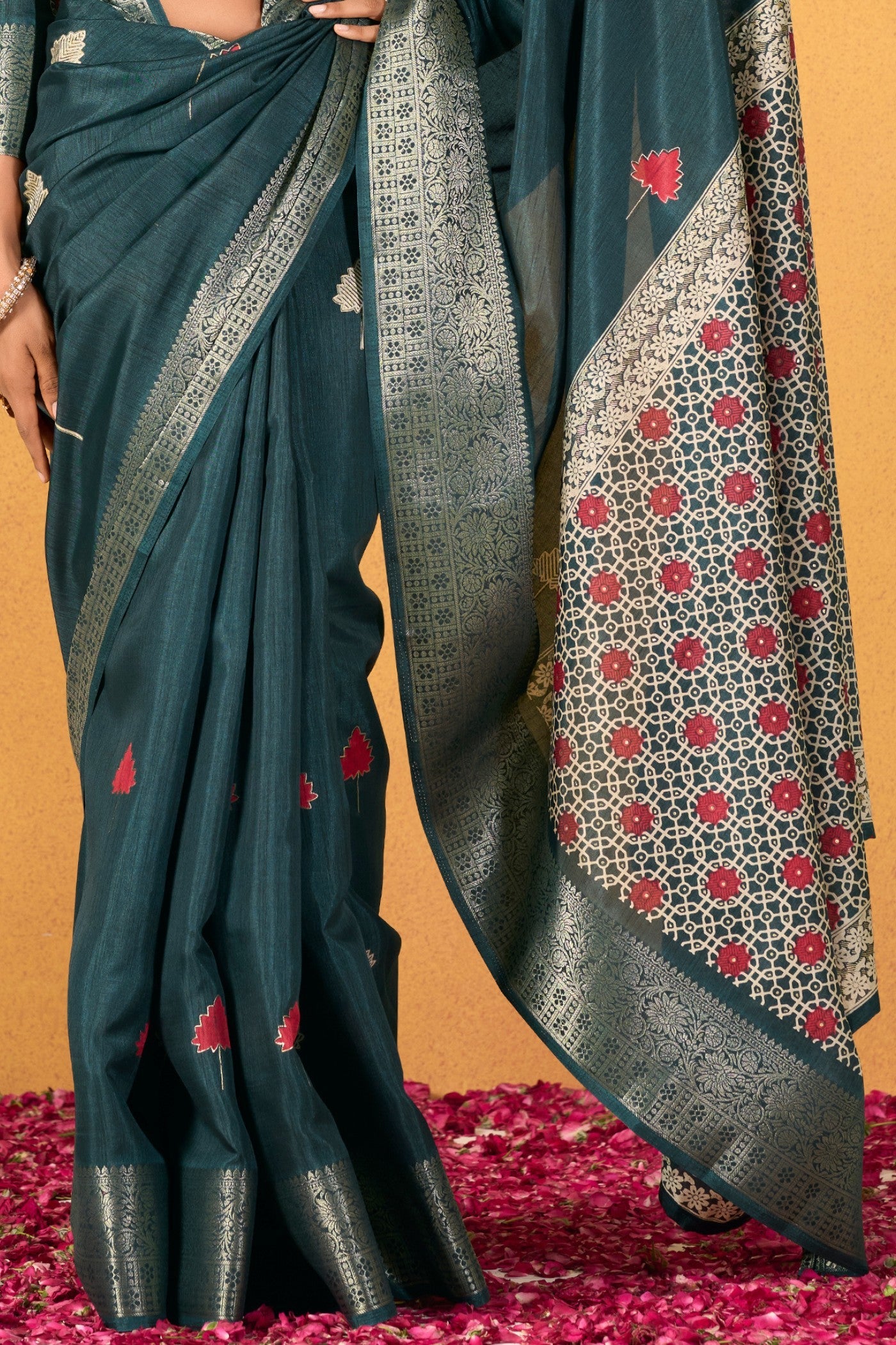 Forest Green Woven Dola Silk Saree