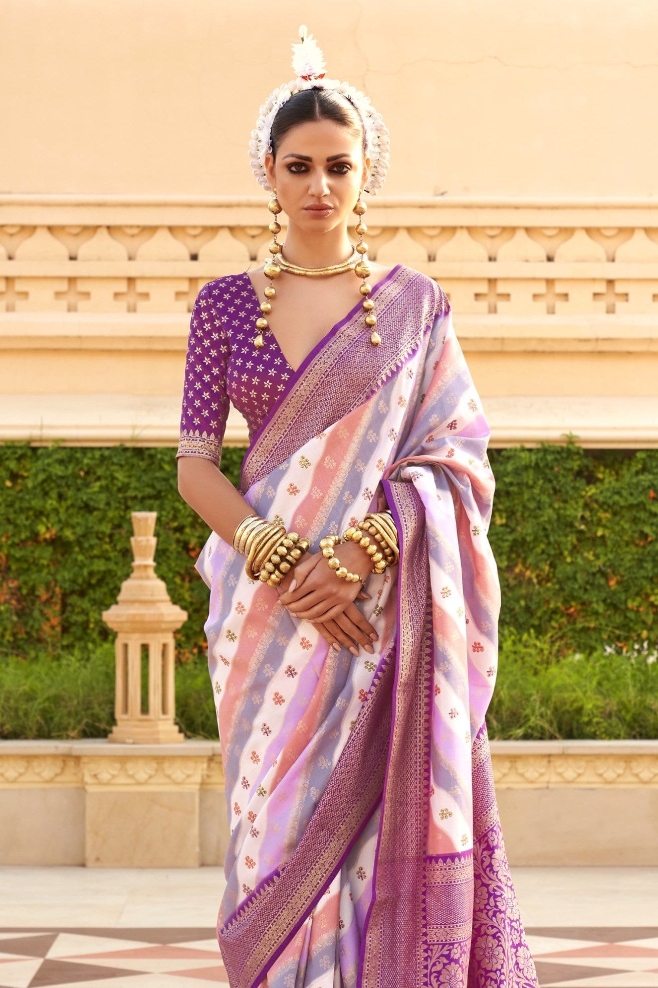 Bouquet Purple Woven Patola Printed Silk Saree