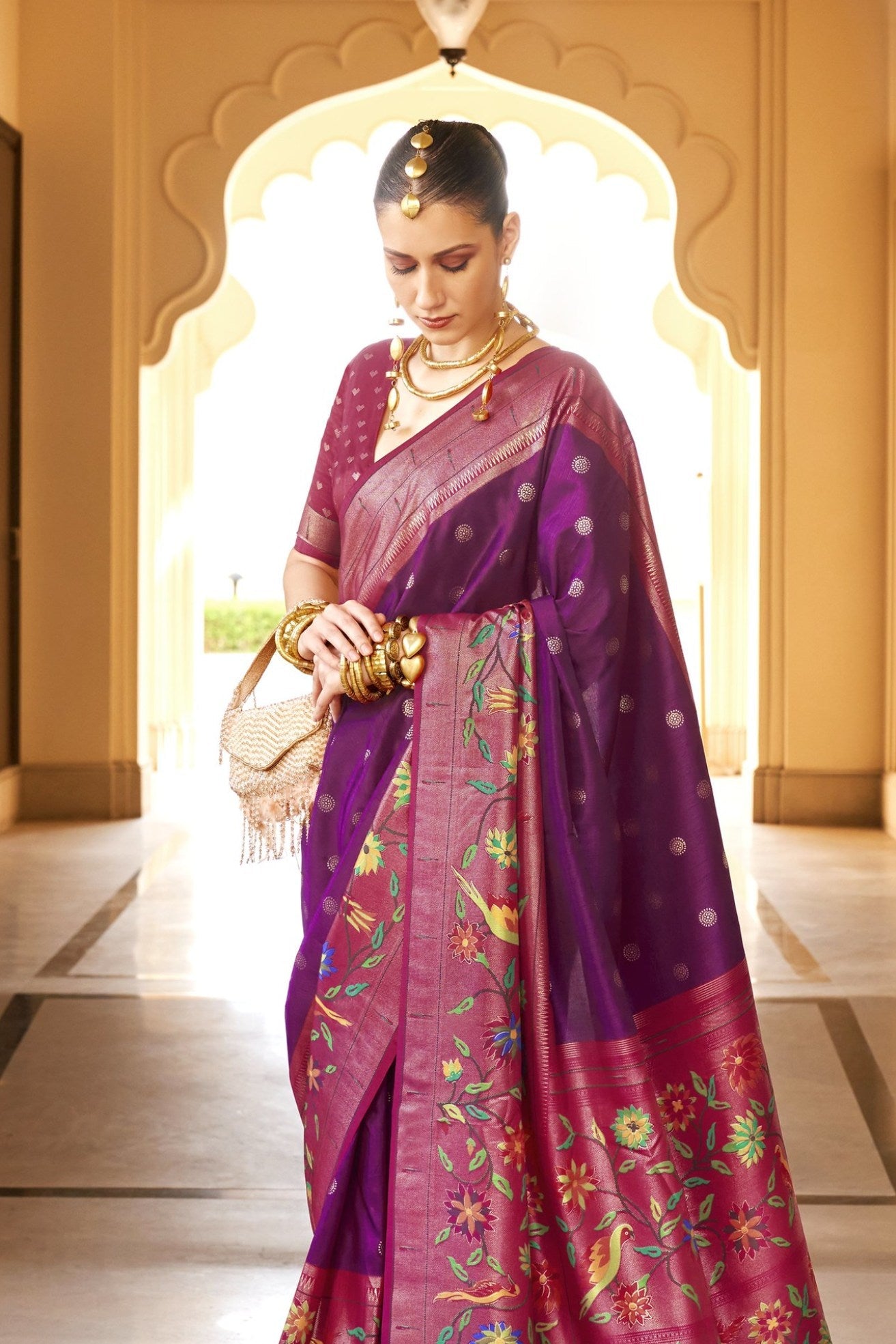 Wine Berry Purple Woven Paithani Designer Saree