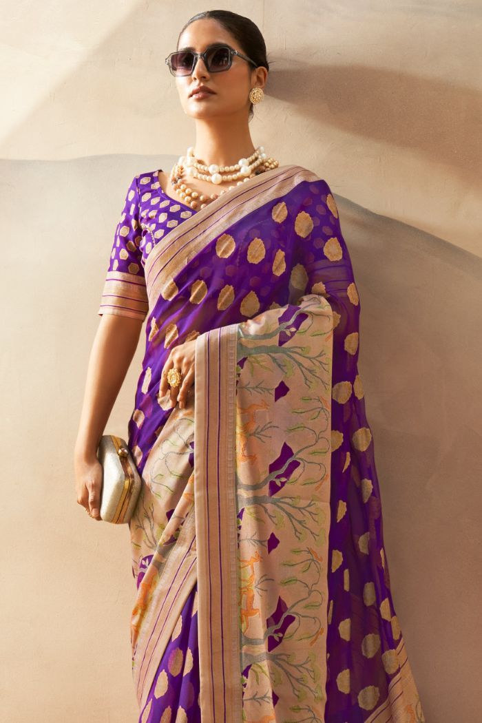 Wine Berry Purple Woven Georgette saree