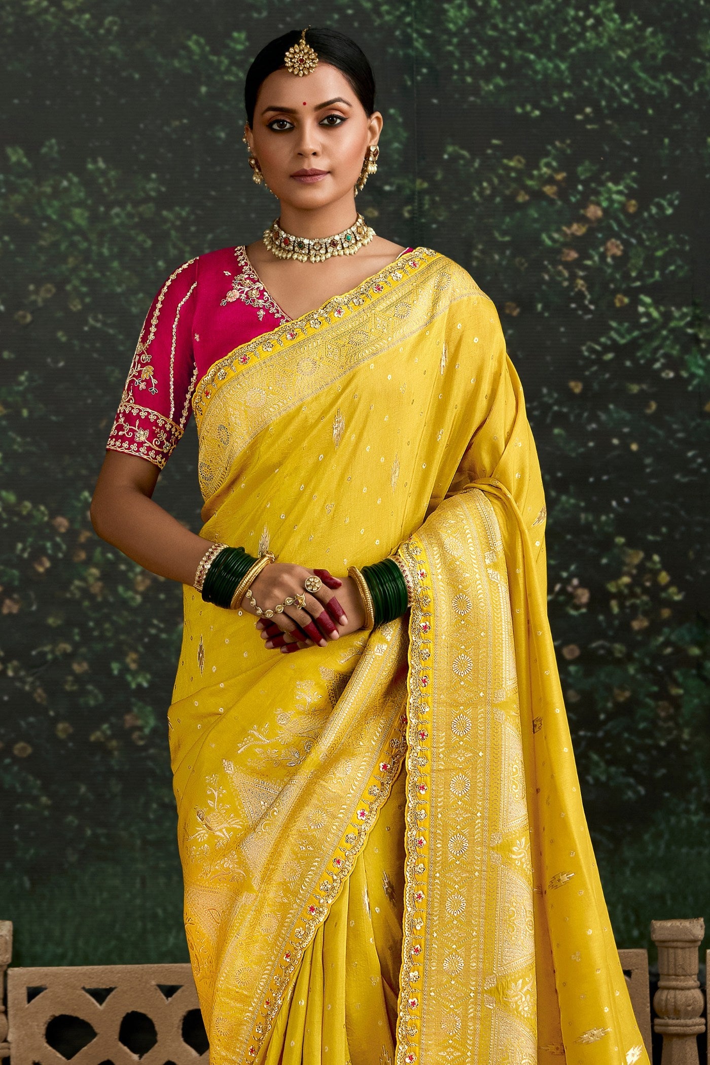 Bumblebee Yellow Designer Banarasi Saree