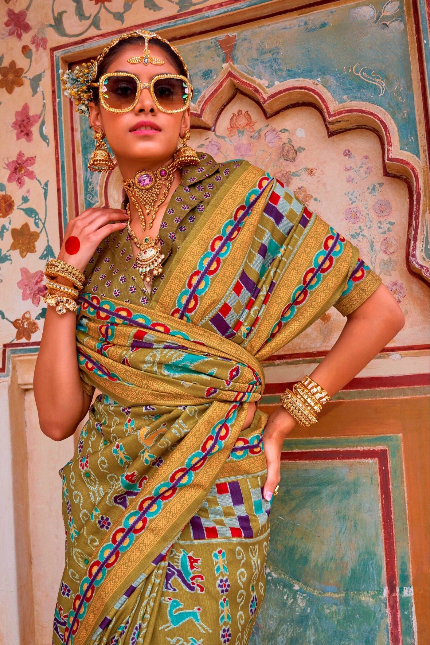 Luxor Gold Green Printed Patola Saree