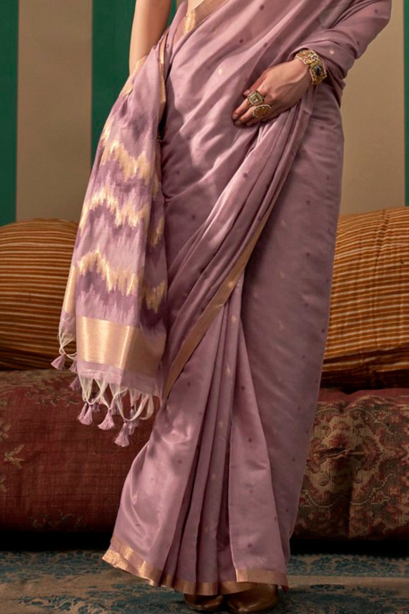 Brandy Rose Purple Handloom Linen Saree