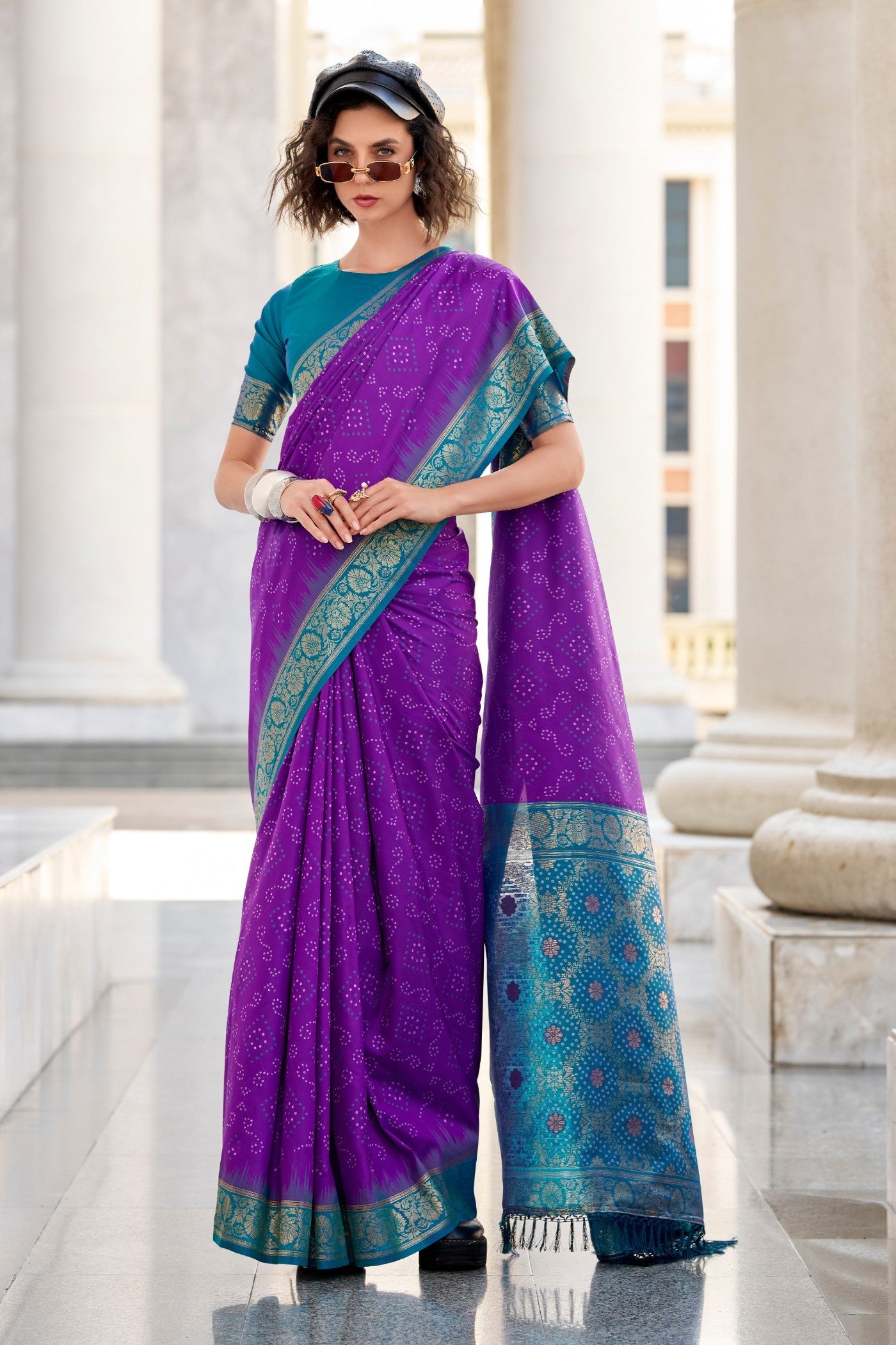 Seance Purple Woven Banarasi Bandhani Soft Silk Saree