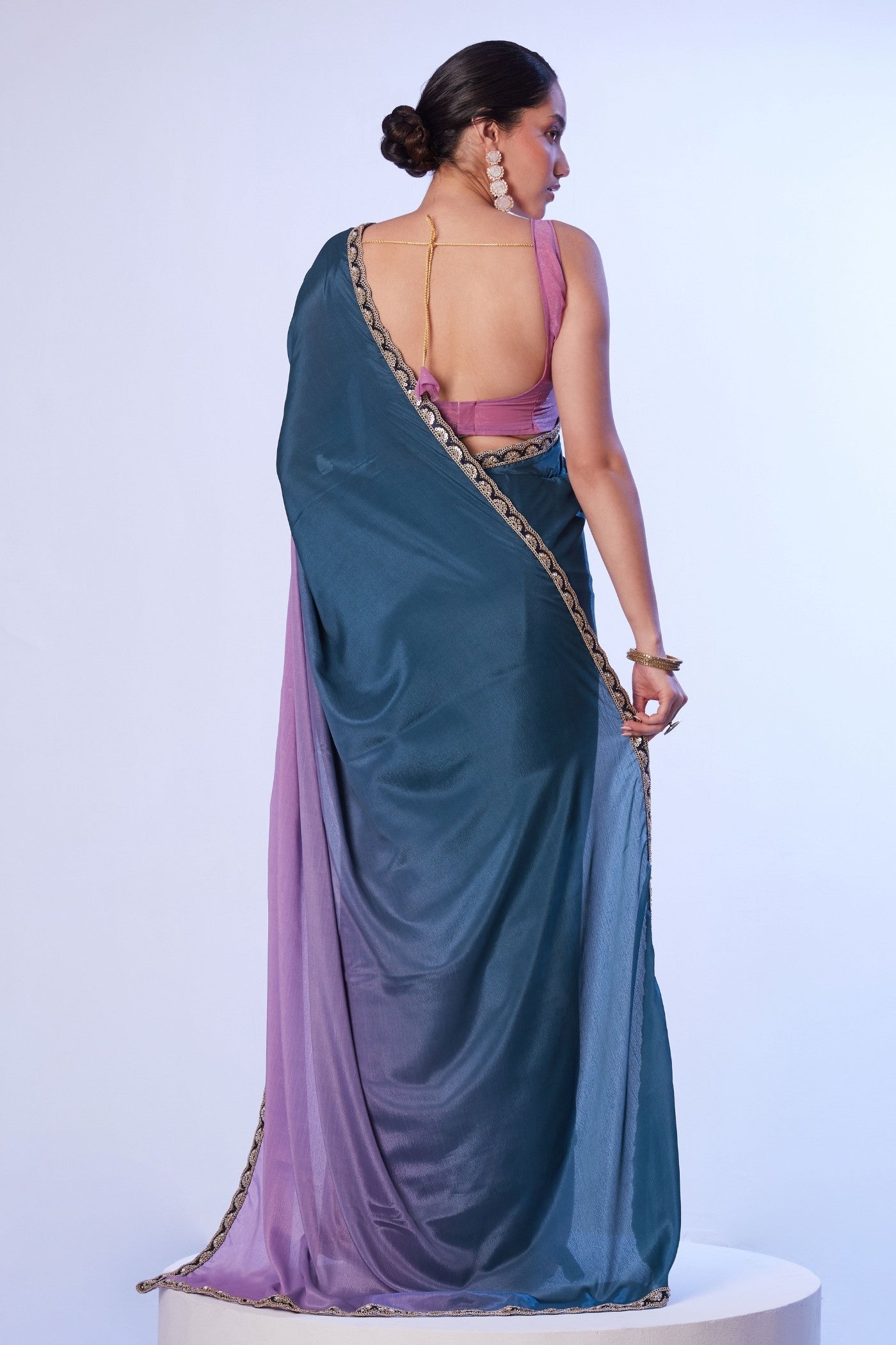 Spruce Blue and Purple Designer Partywear Saree