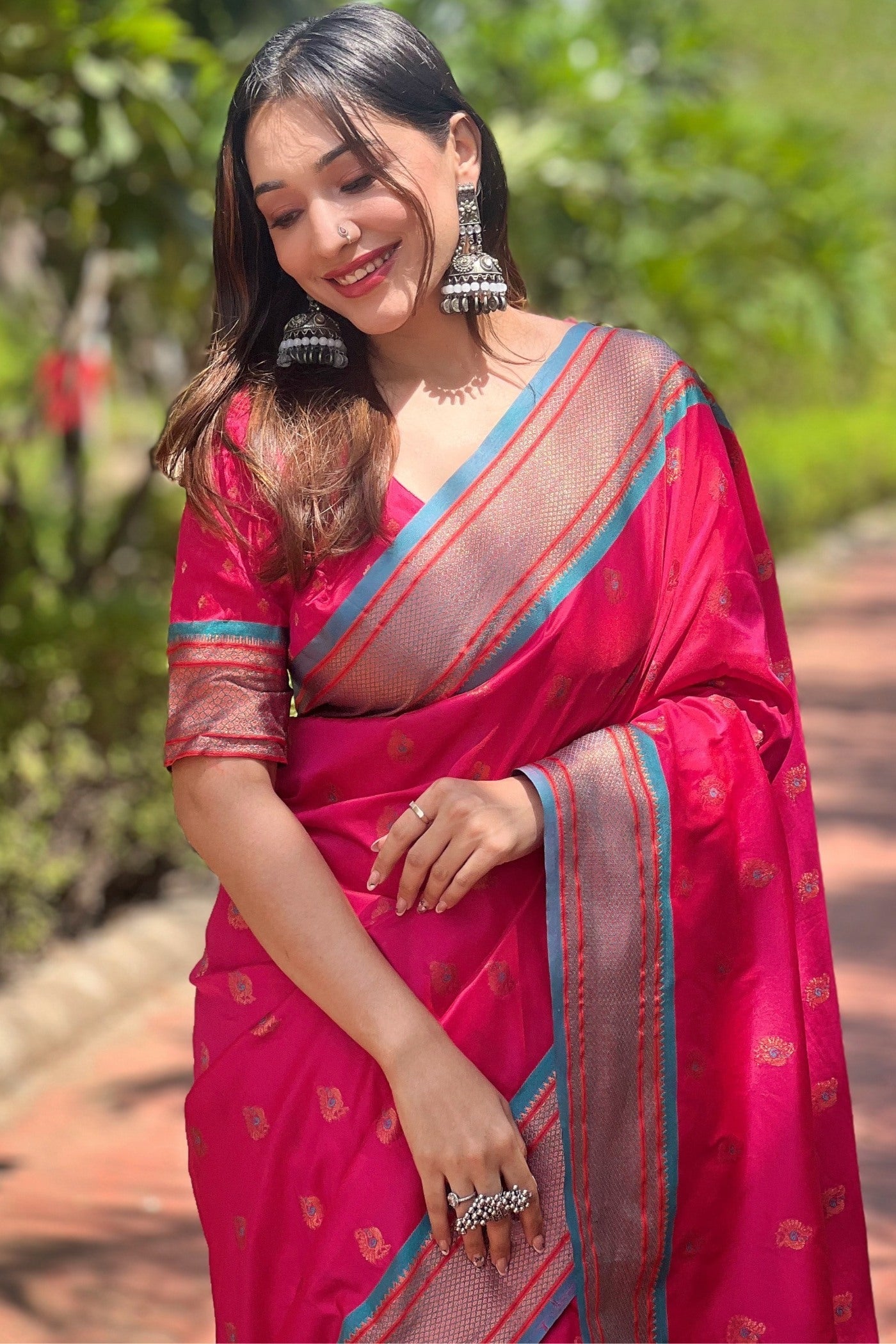 Hibiscus Pink Woven Paithani Saree