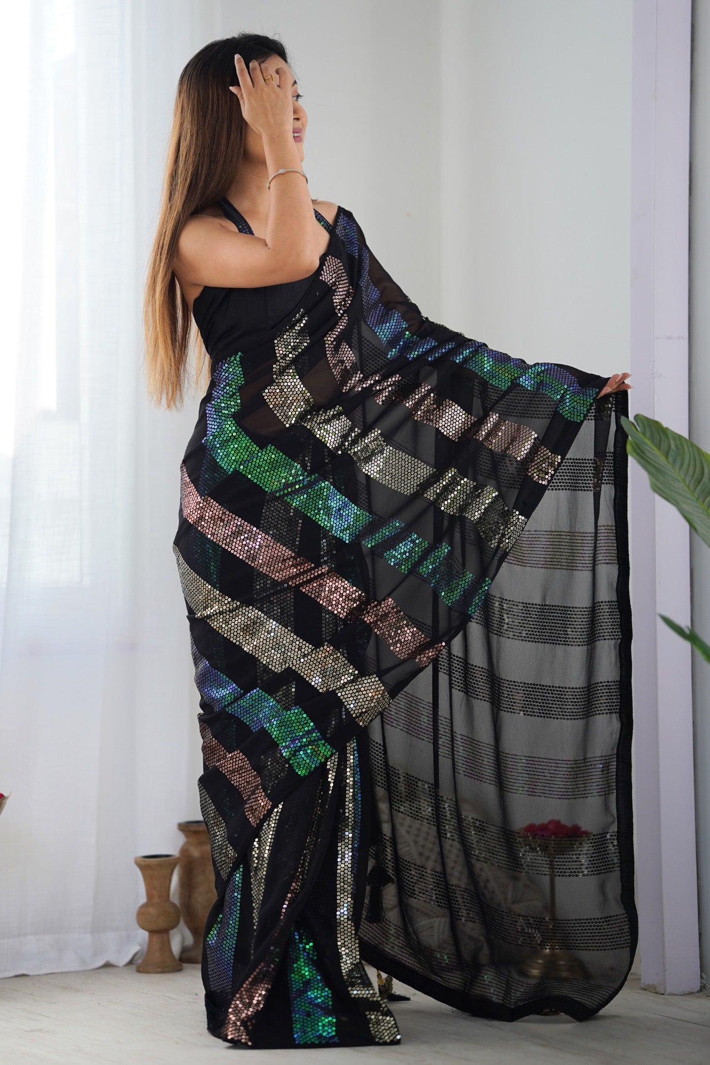 Bitter Black Georgette Partywear Saree