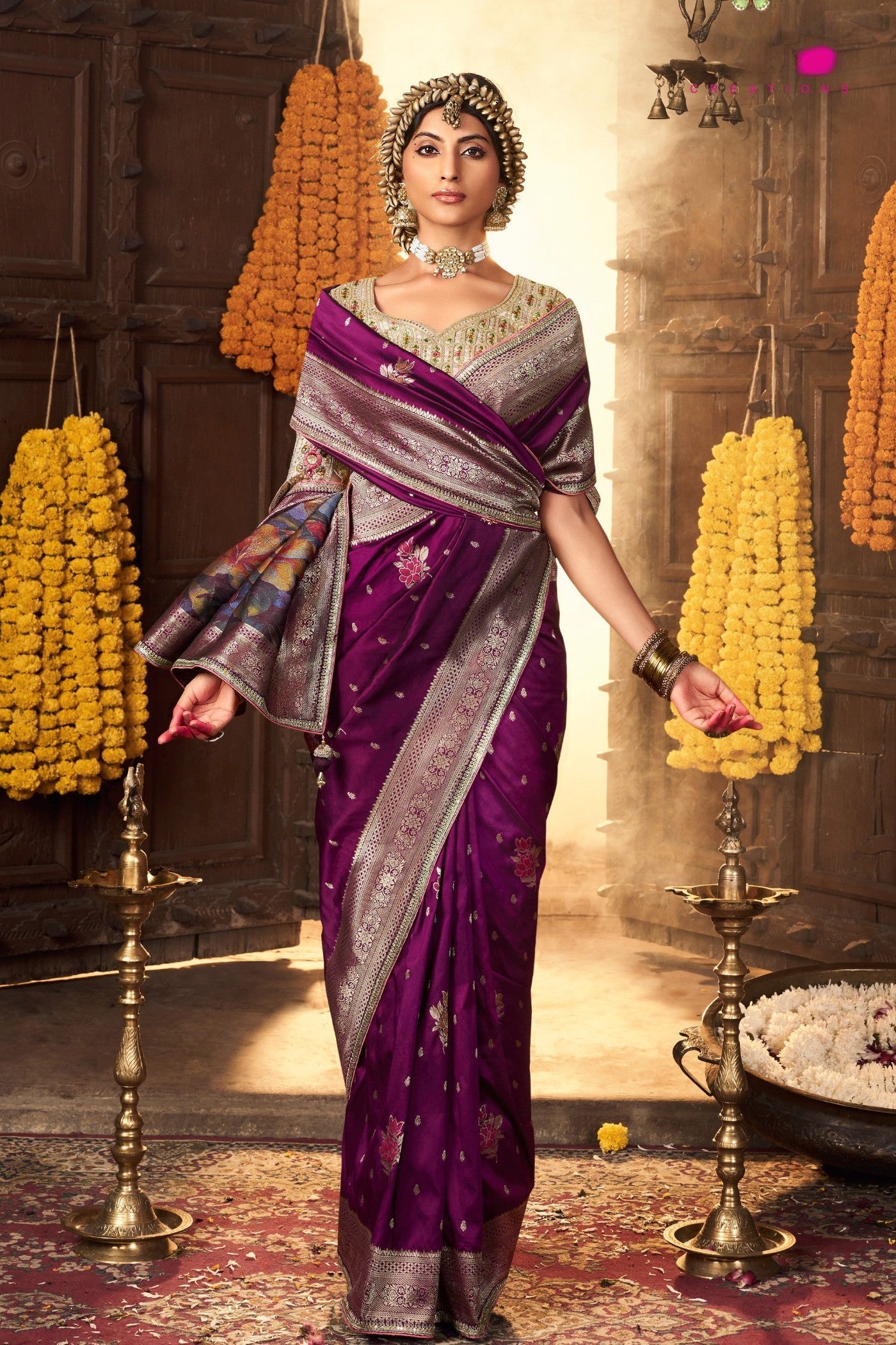 Jacaranda Purple Designer Banarasi Saree