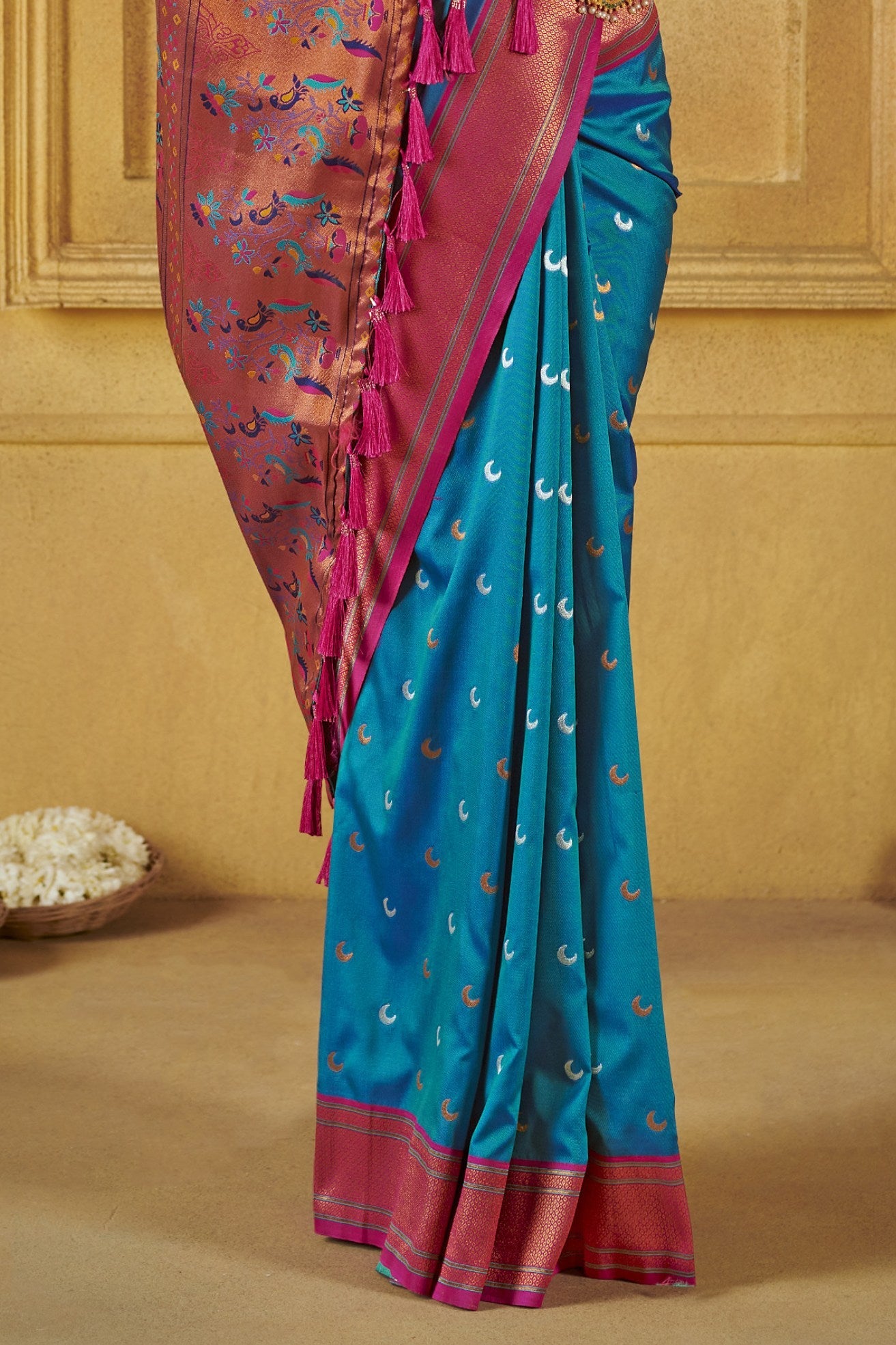 Boston Blue Woven Paithani Saree