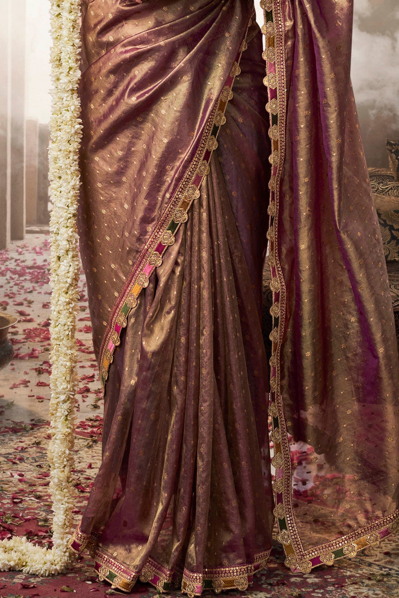 Congo Brown Tissue Designer Saree