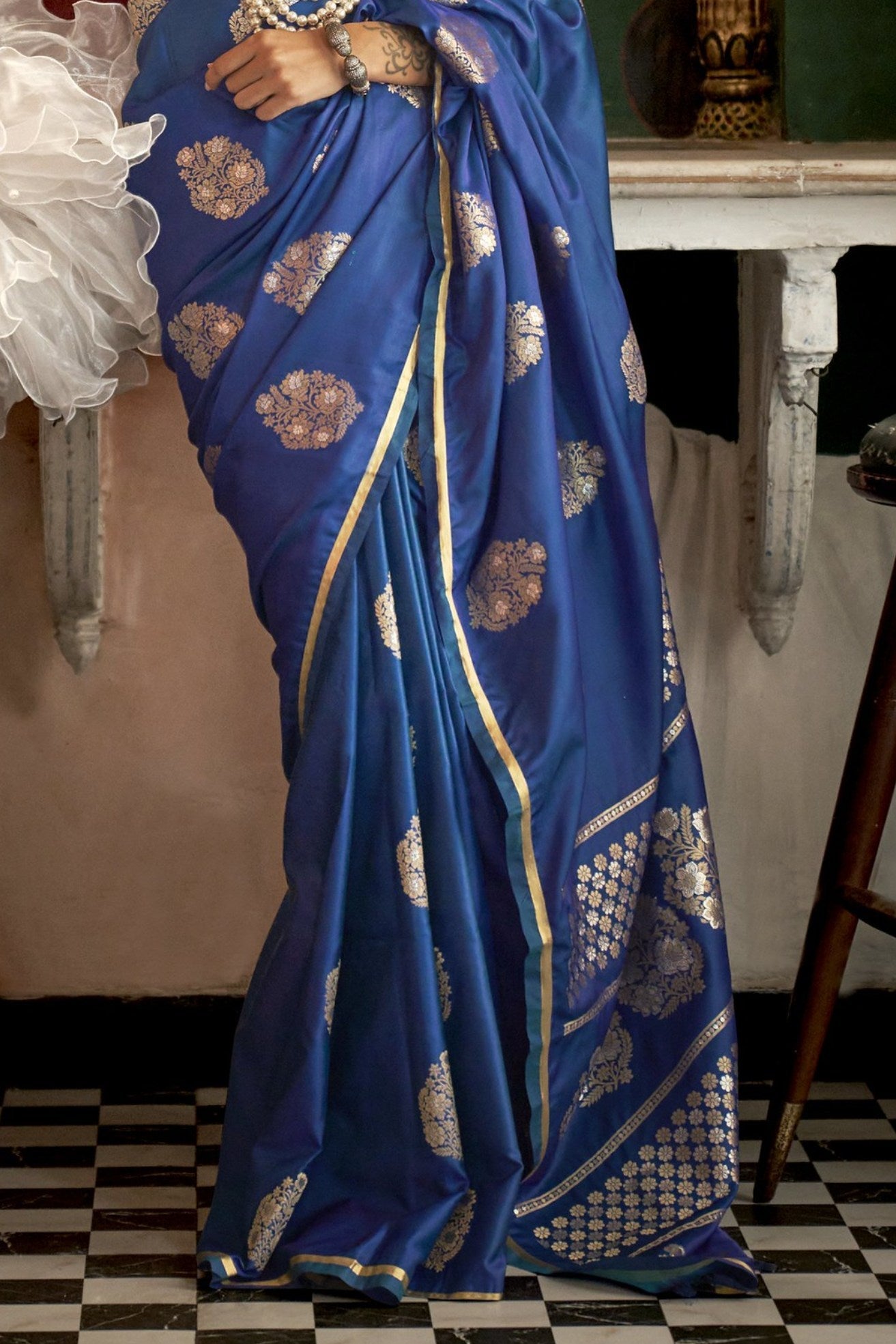 Kashmir Blue Banarasi Handloom Satin Saree