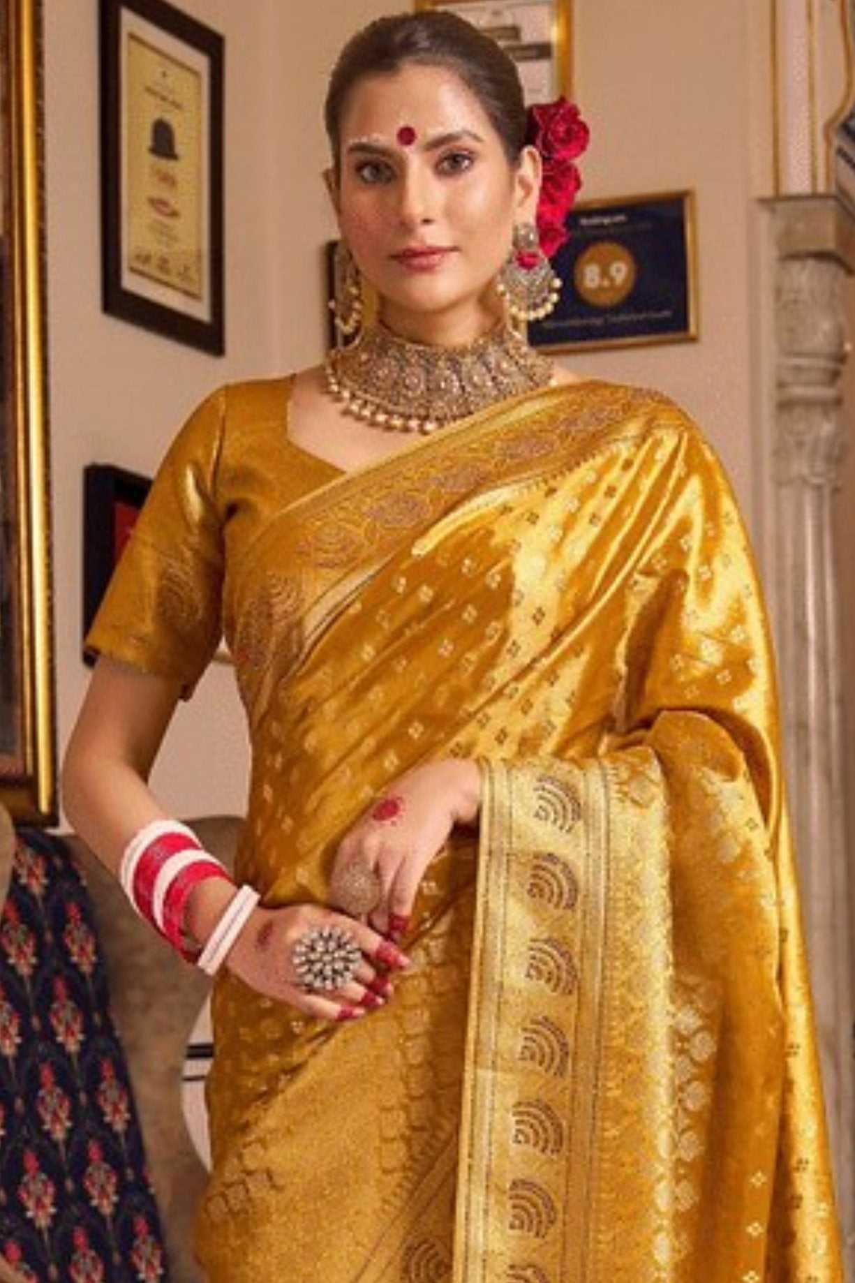 Golden Yellow Zari Woven Banarasi Saree