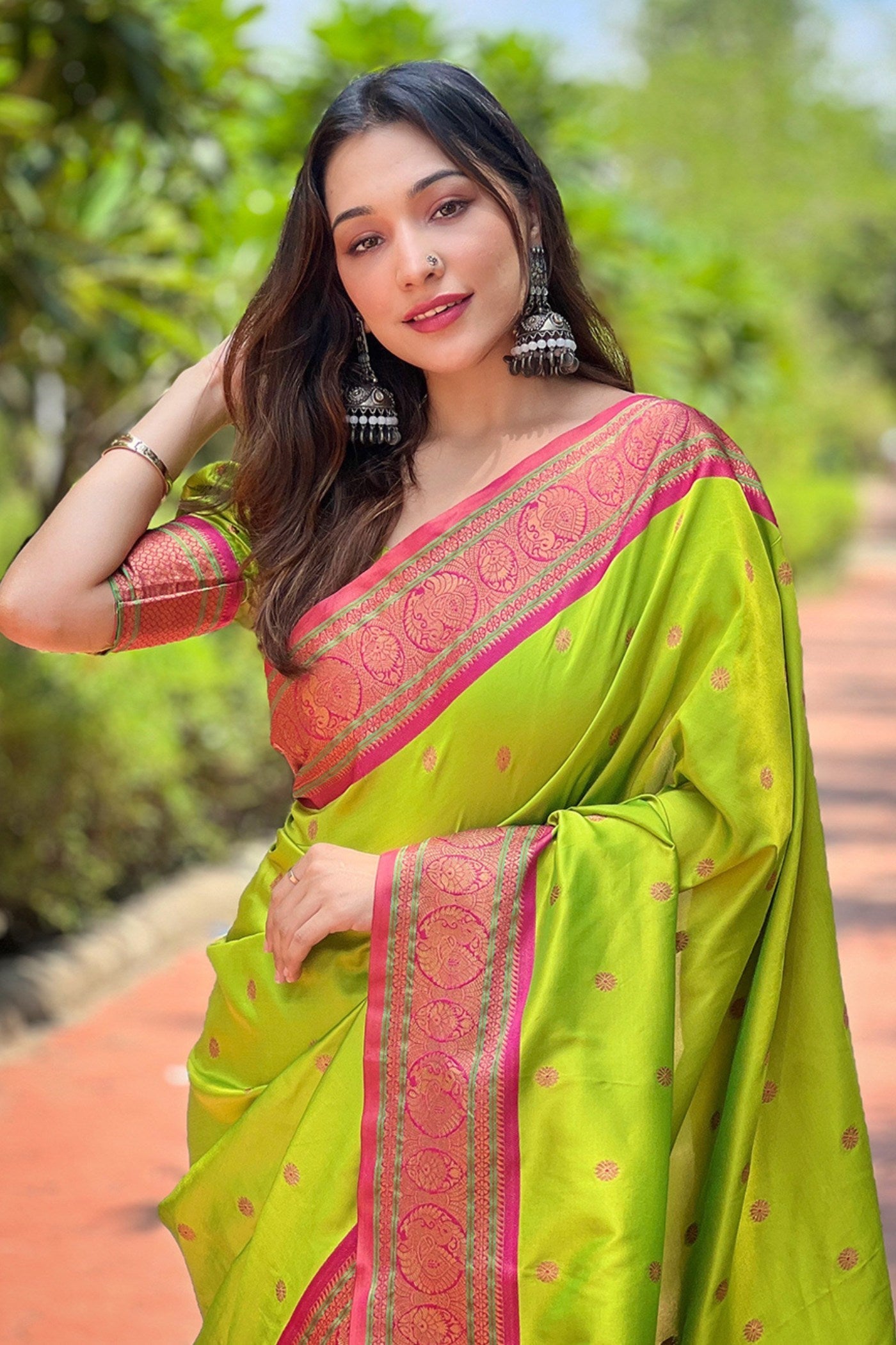 Parrot Green Zari Woven Paithani Saree