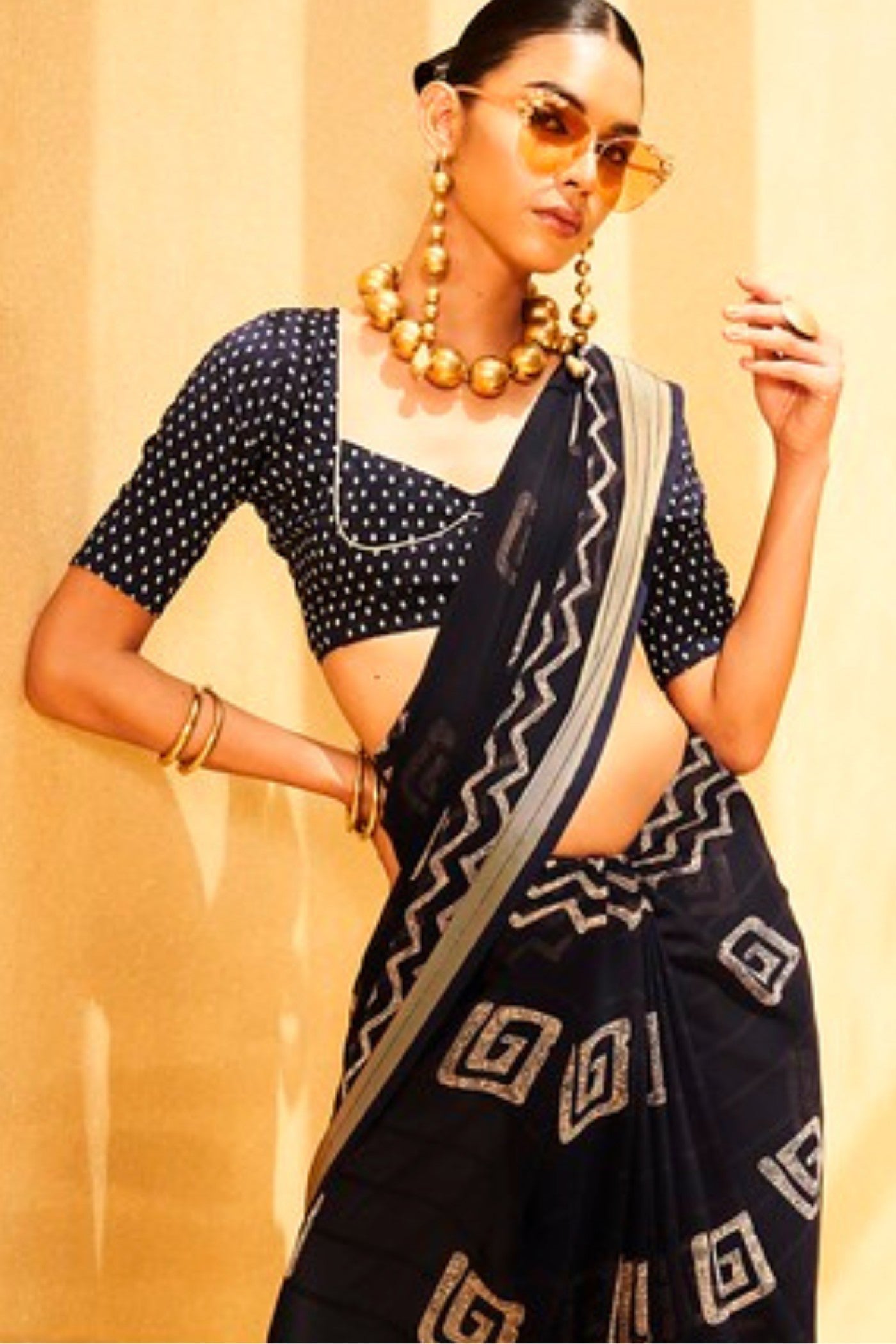 Bleached Blue Georgette Printed Saree