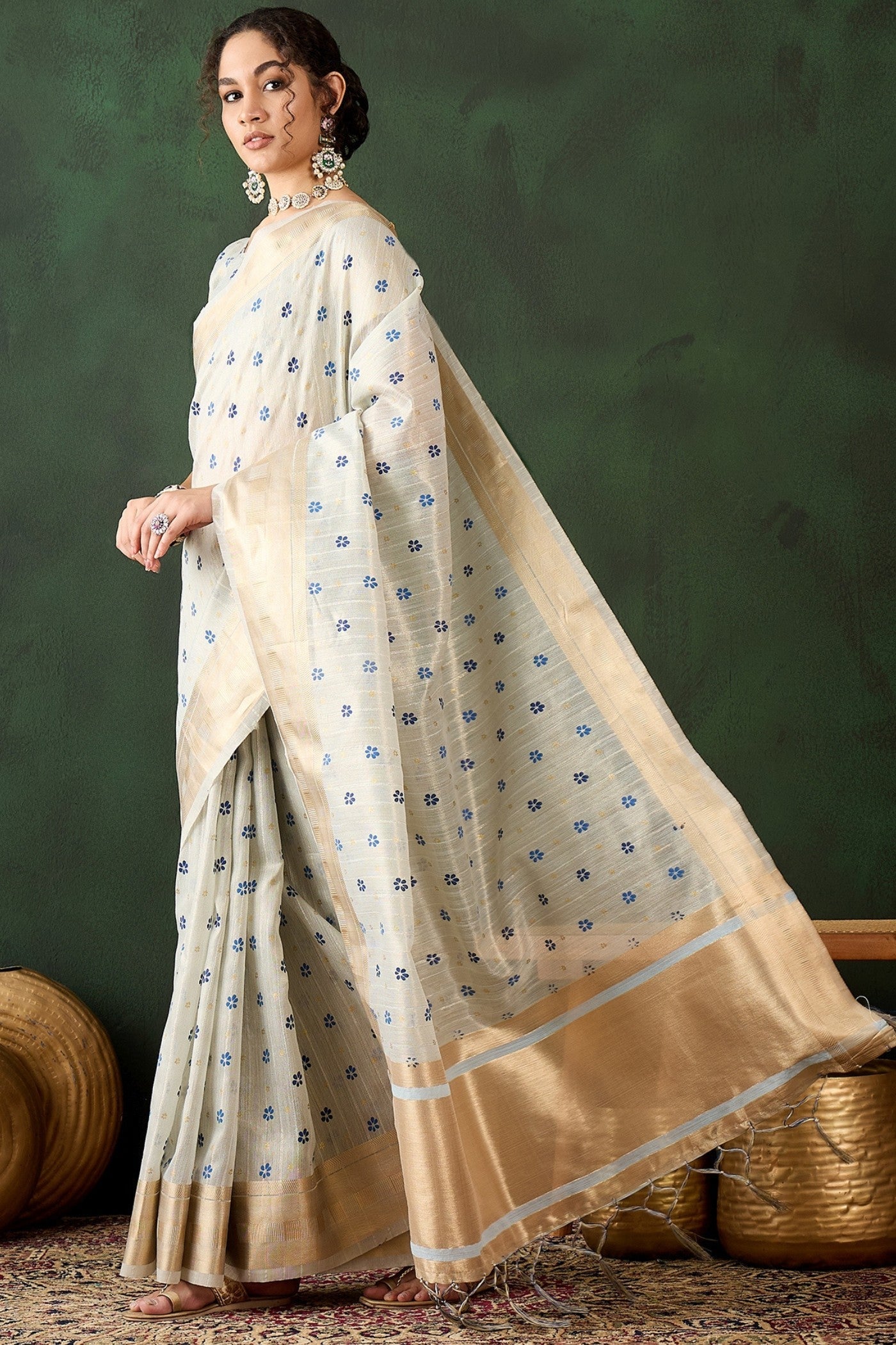 Pearl White Woven Khadi Organza Saree