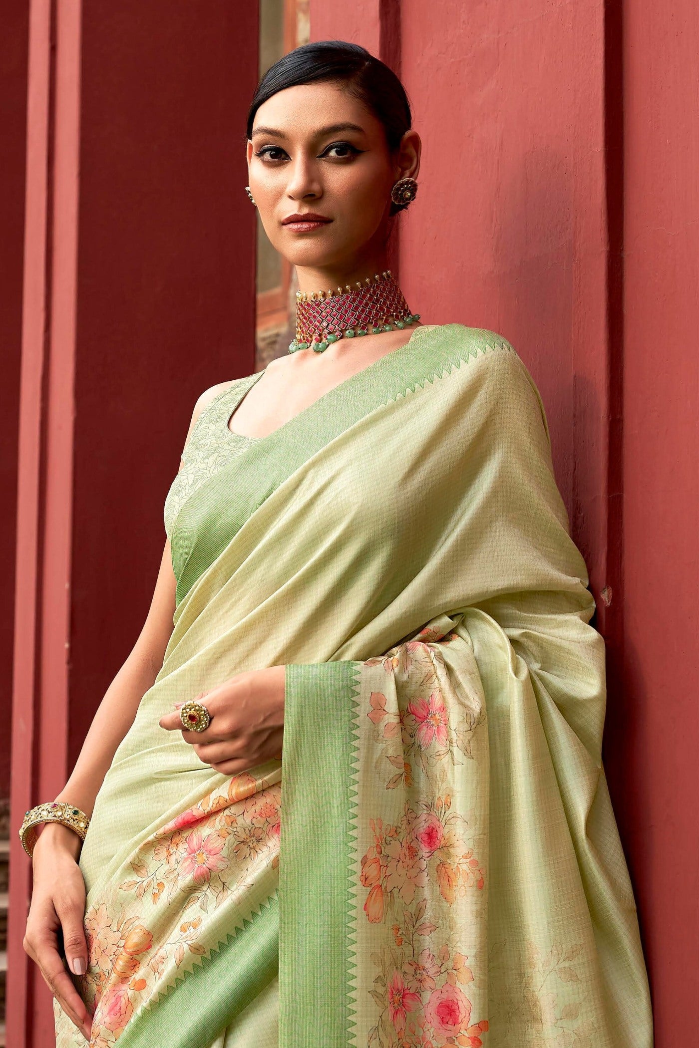 Yuma Green Digital Printed Banarasi Saree