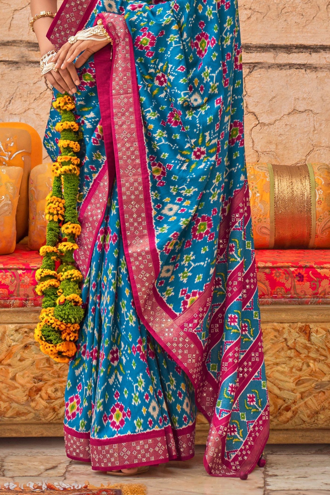 Pacific Blue Printed Patola Saree