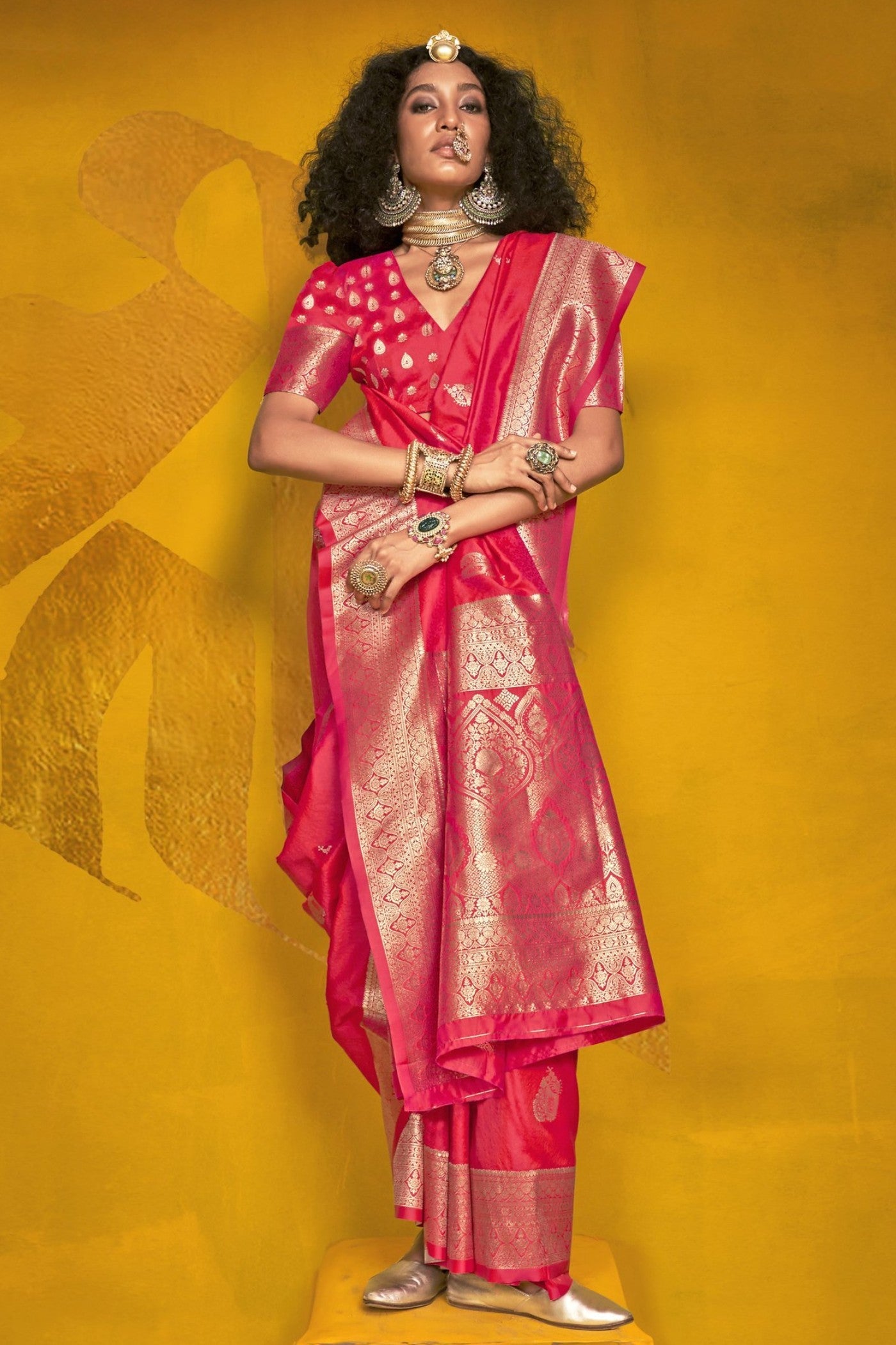 Roseberry Pink Banarasi Handloom Silk Saree