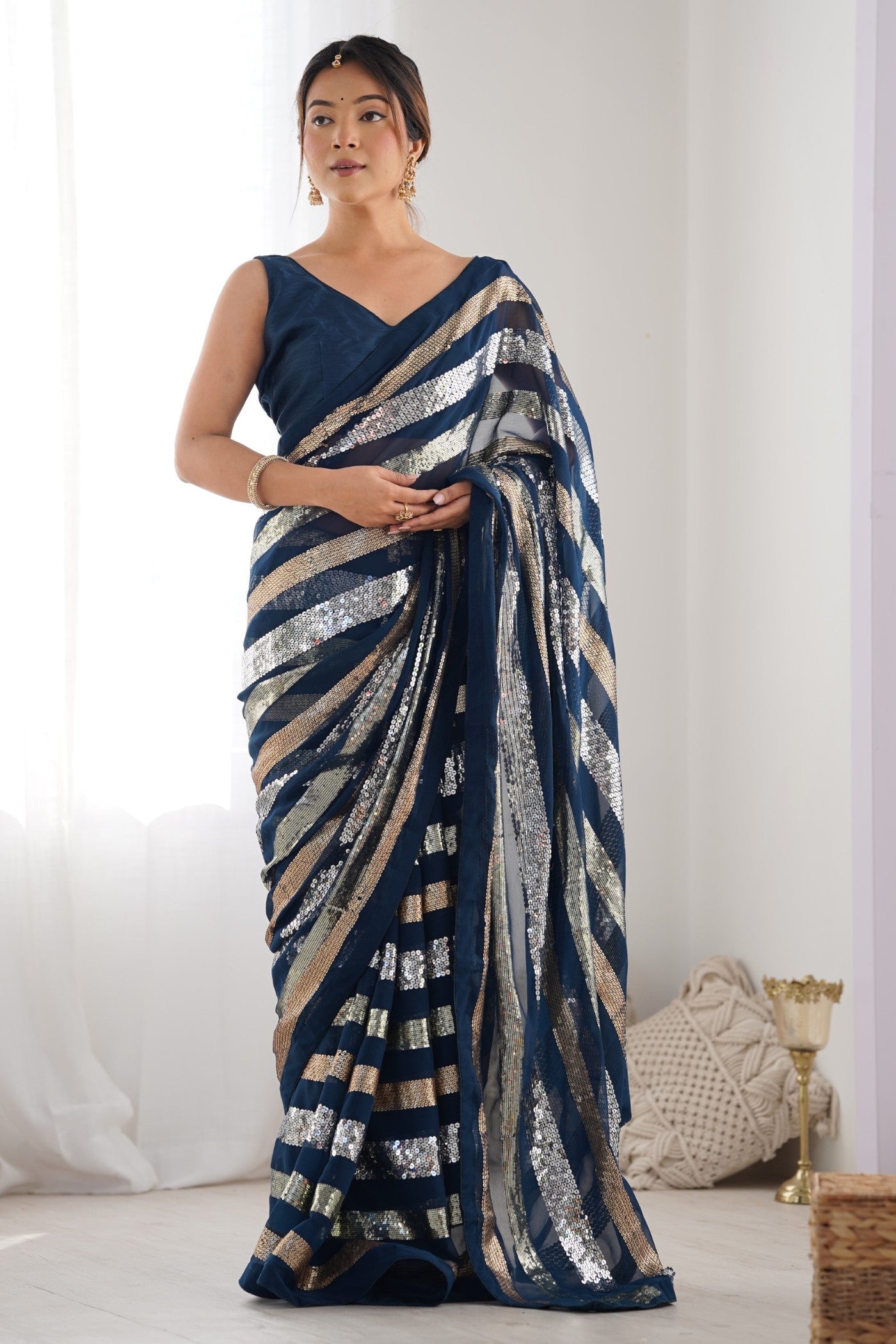 Mirage Blue Georgette Partywear Saree