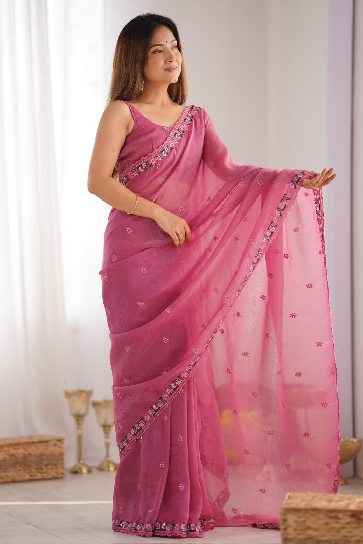 Baby Pink Designer Partywear Saree