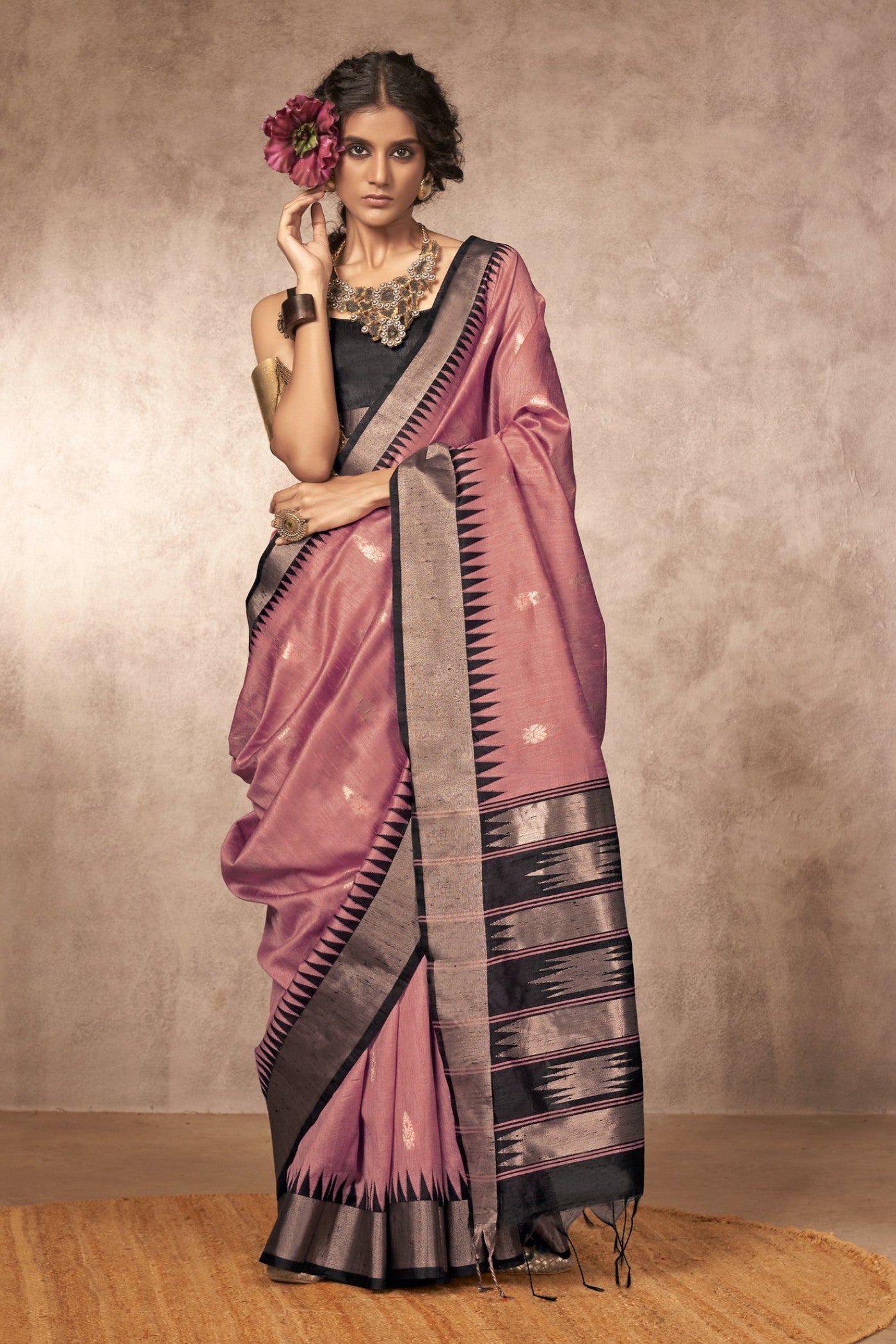 Adenium Pink Bhagalpuri Handloom Saree