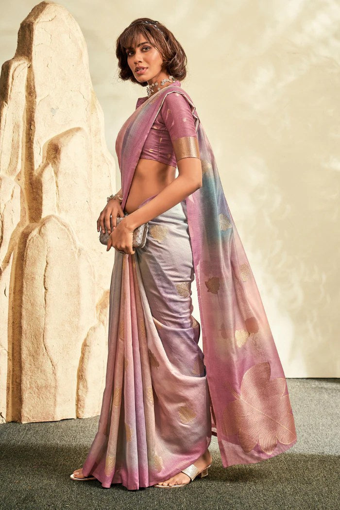 Turkish Rose Purple Banarasi Handloom Khadi Silk Saree