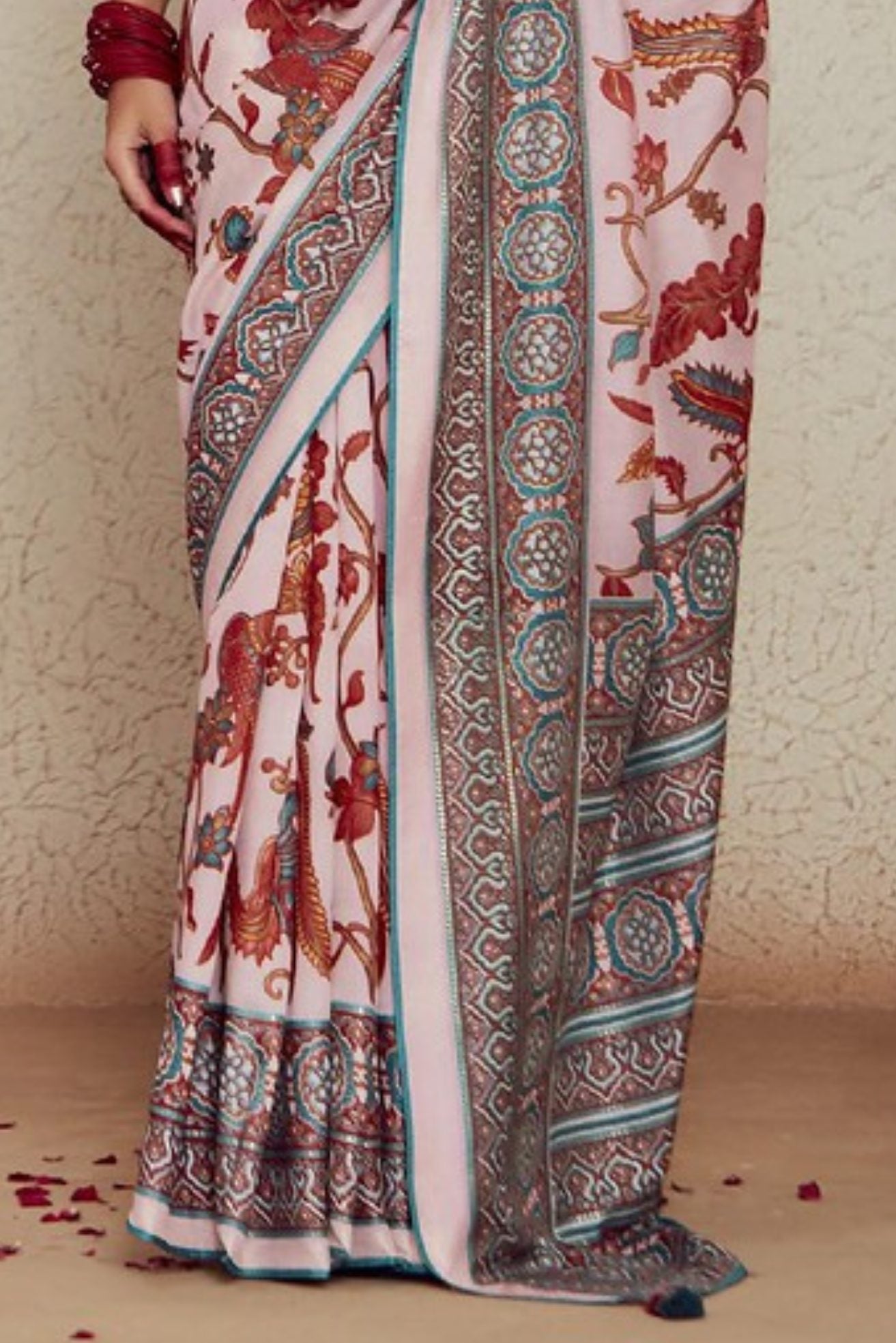 Careys Pink Printed Brasso Soft Silk Saree