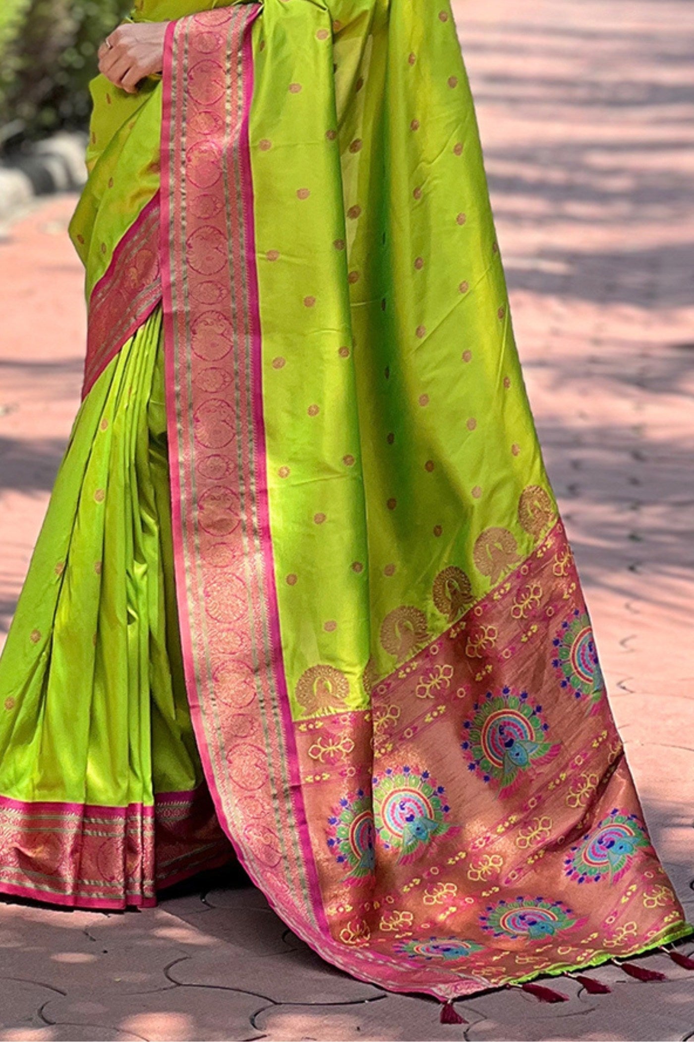 Parrot Green Zari Woven Paithani Saree