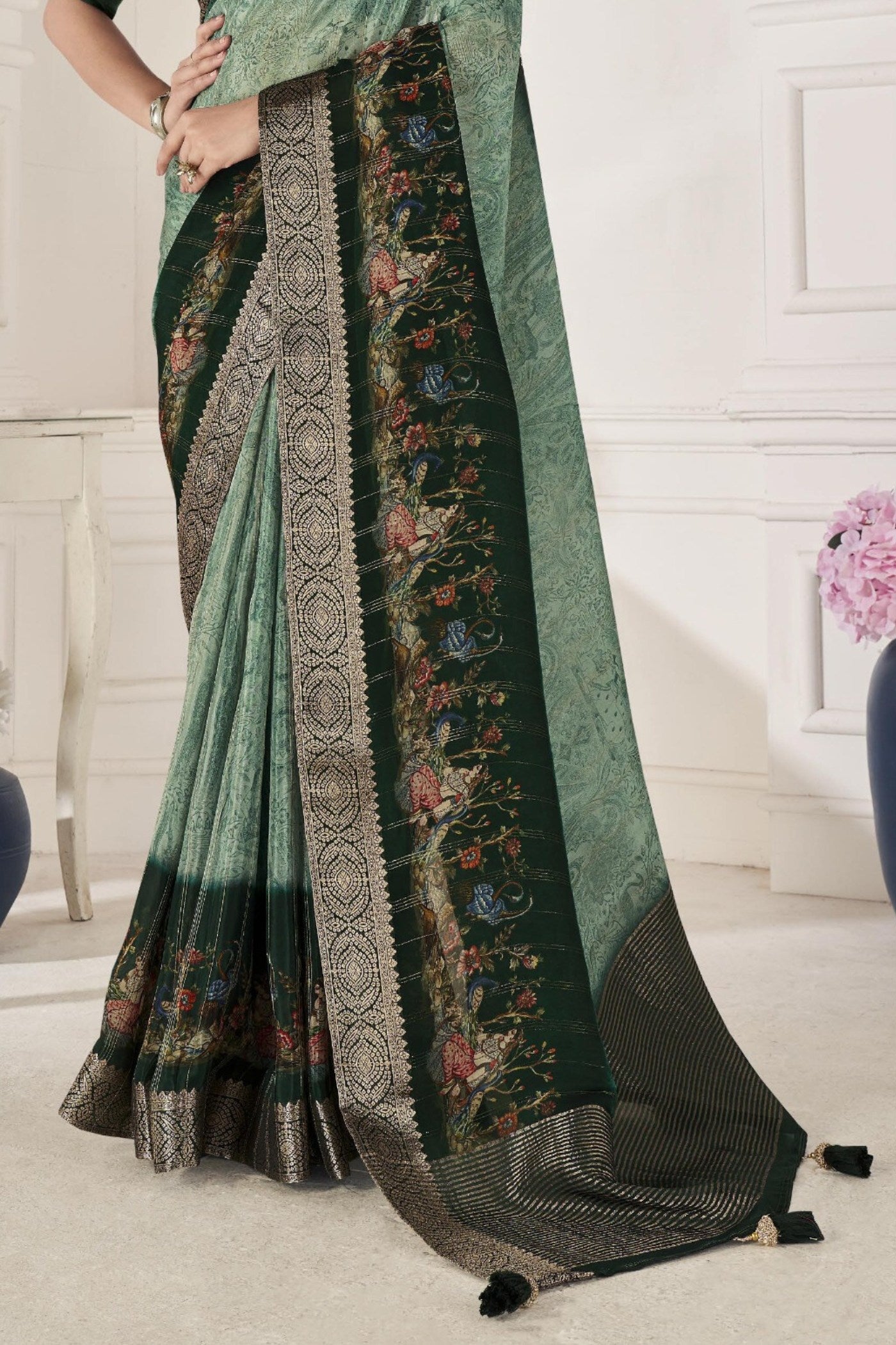 Winter Green Banarasi Silk Saree