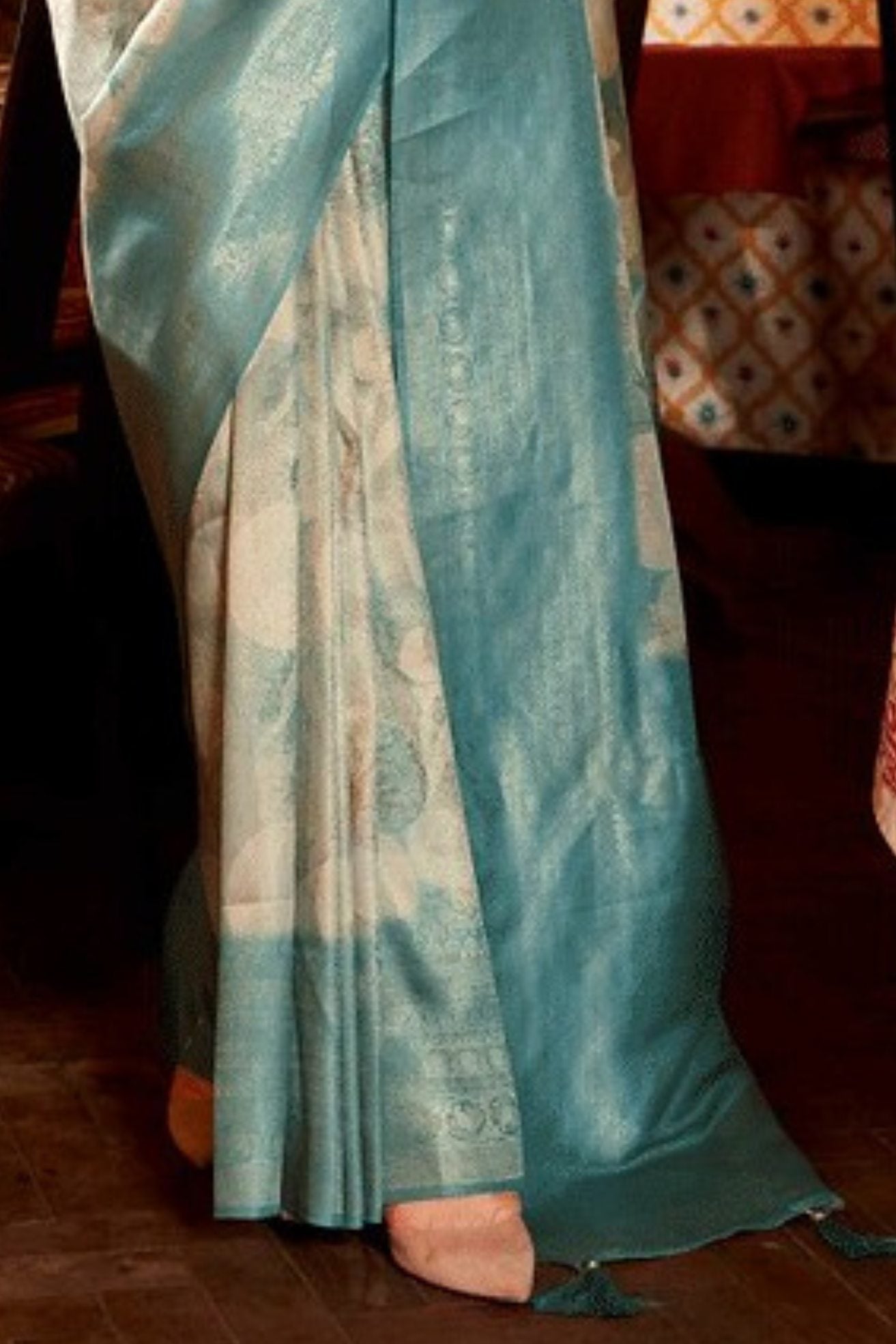 Pewter Blue Banarasi Digital Printed Saree