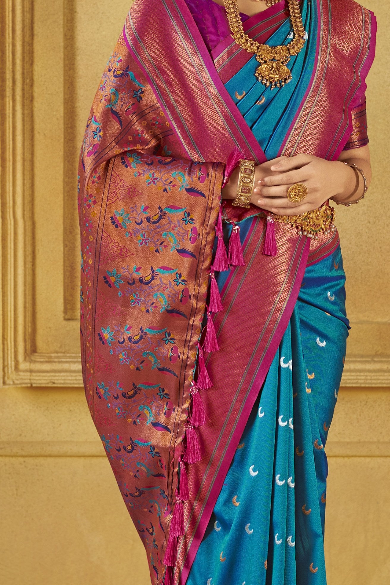 Boston Blue Woven Paithani Saree