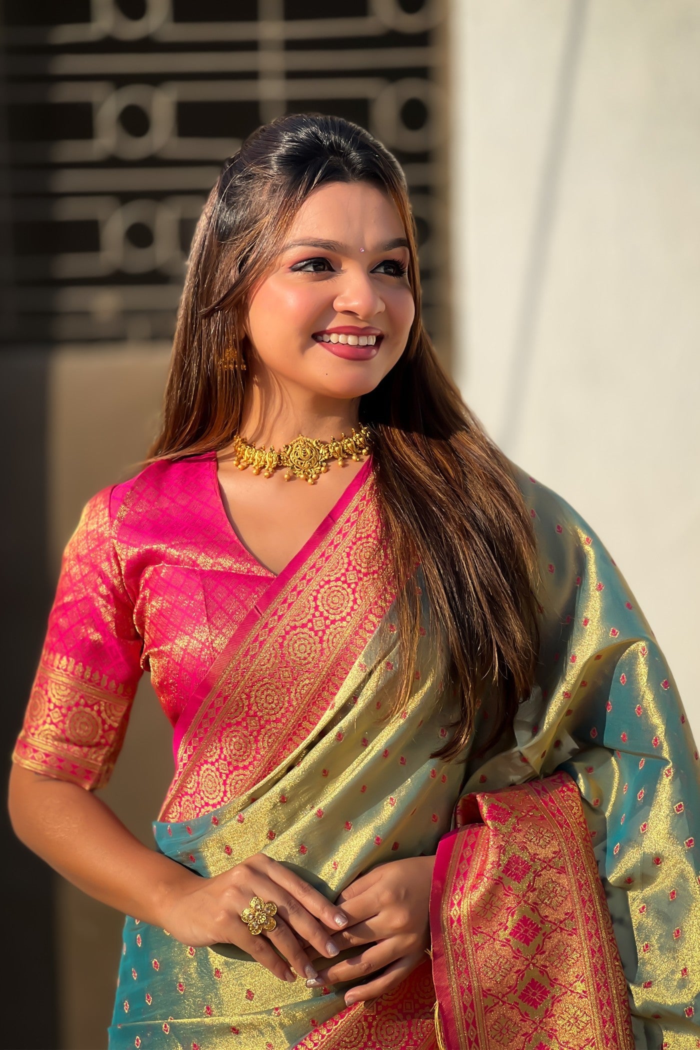 Heathered Green Woven Banarasi Saree