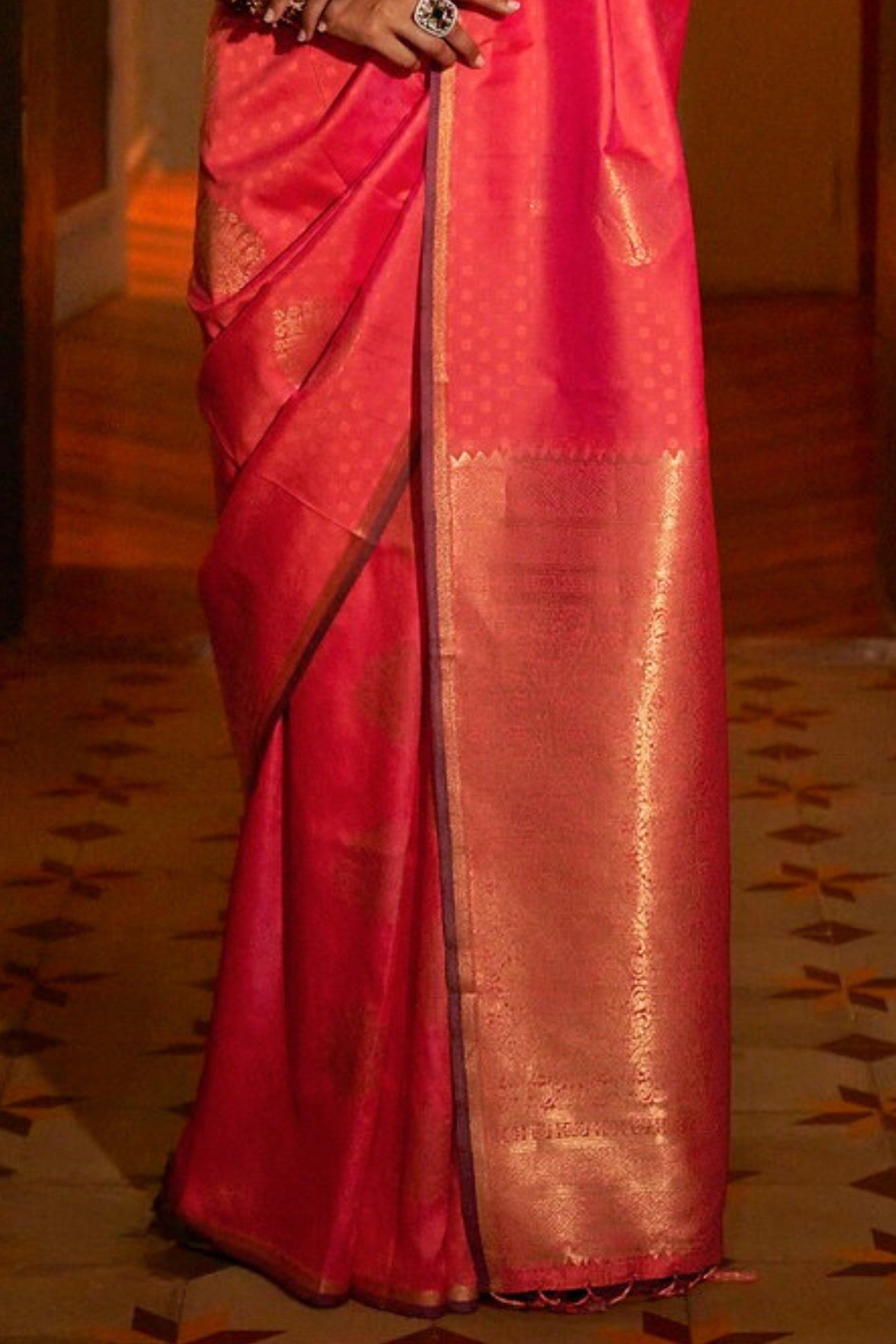 Fire Red Handloom Banarasi Saree