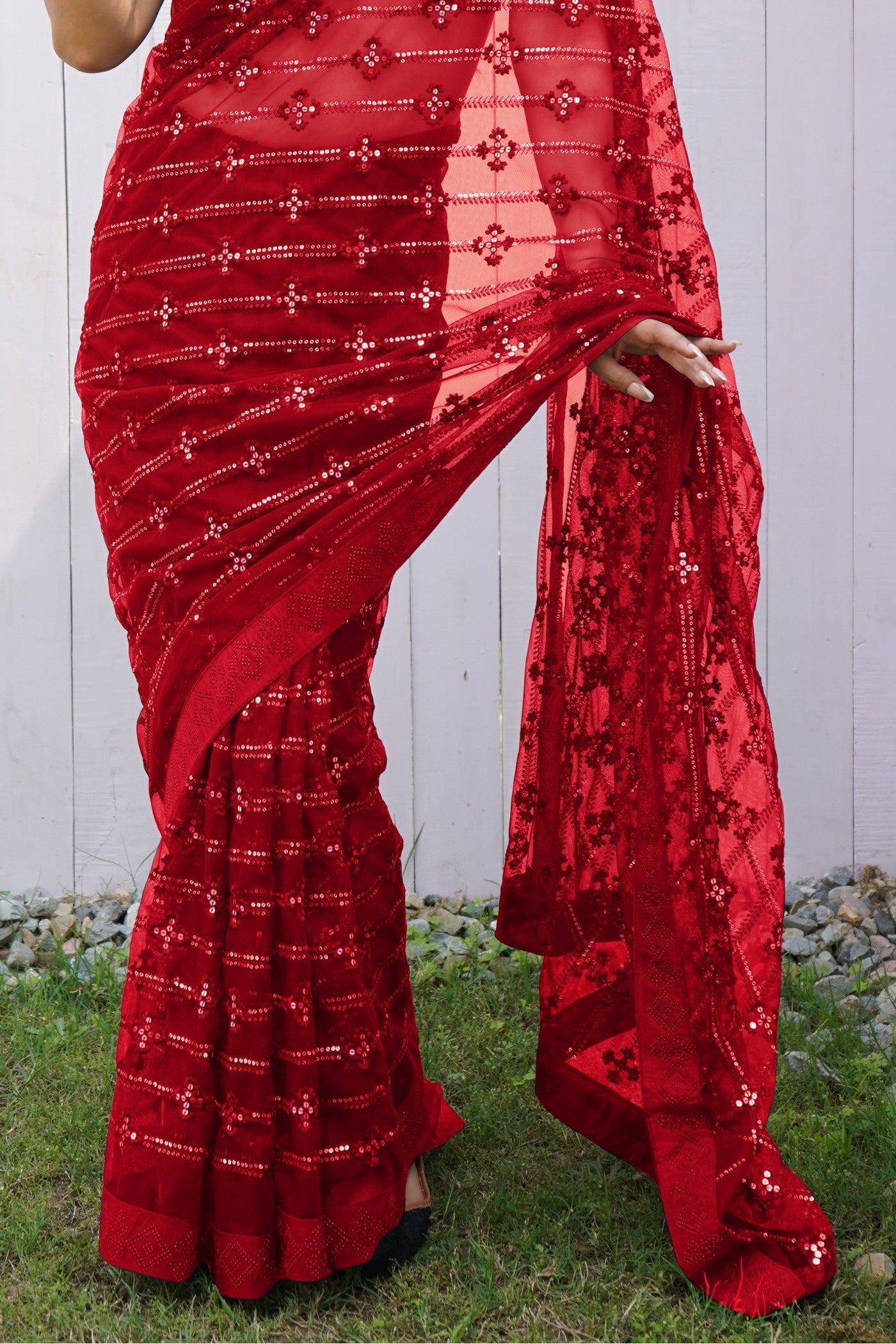 Romantic Red Embroidered Partywear Saree