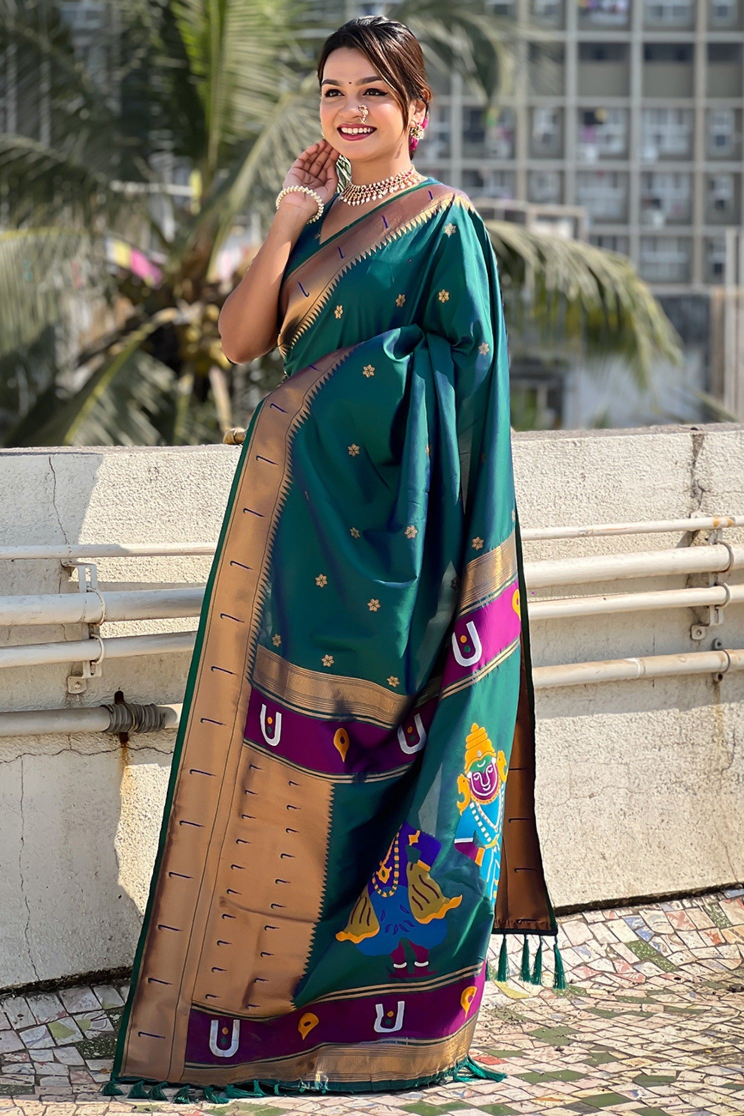 Elephant Green Woven Paithani Saree