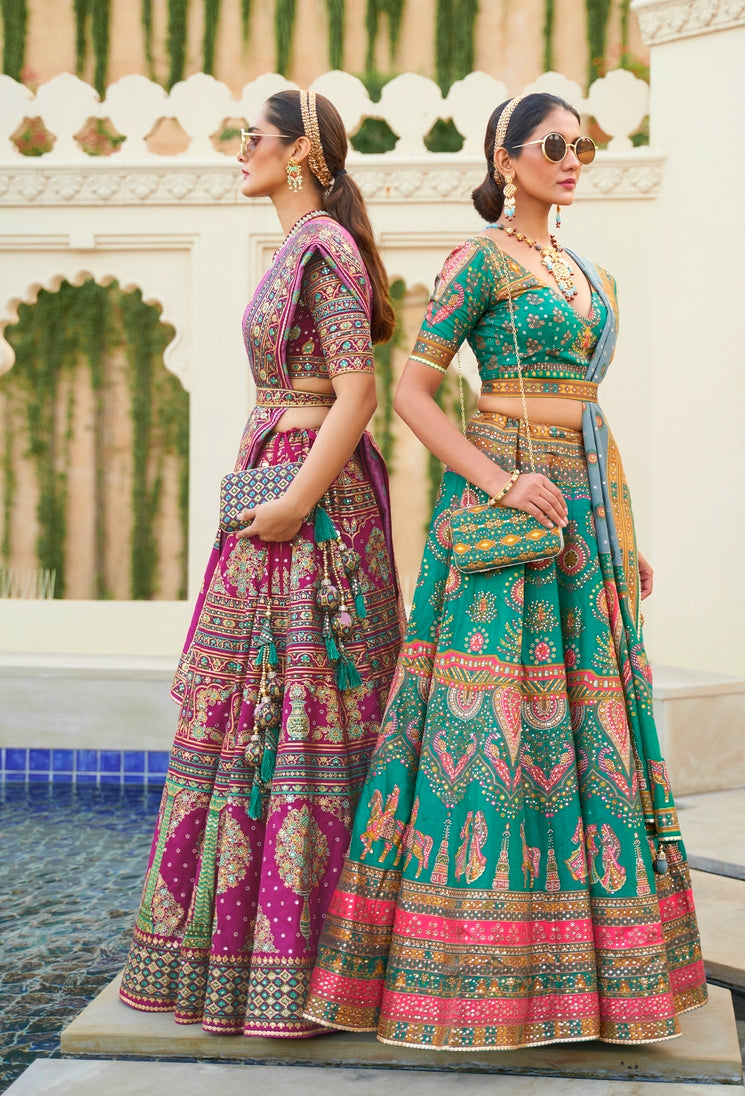 Jungle Green Woven Lehenga Choli With Heavy Embroidery Work