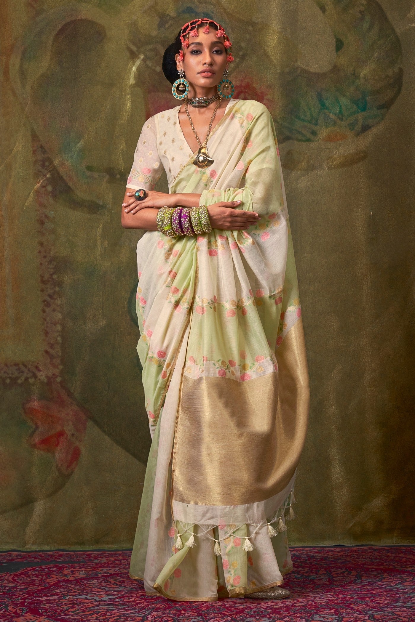 Wheat Cream Banarasi Handloom Saree