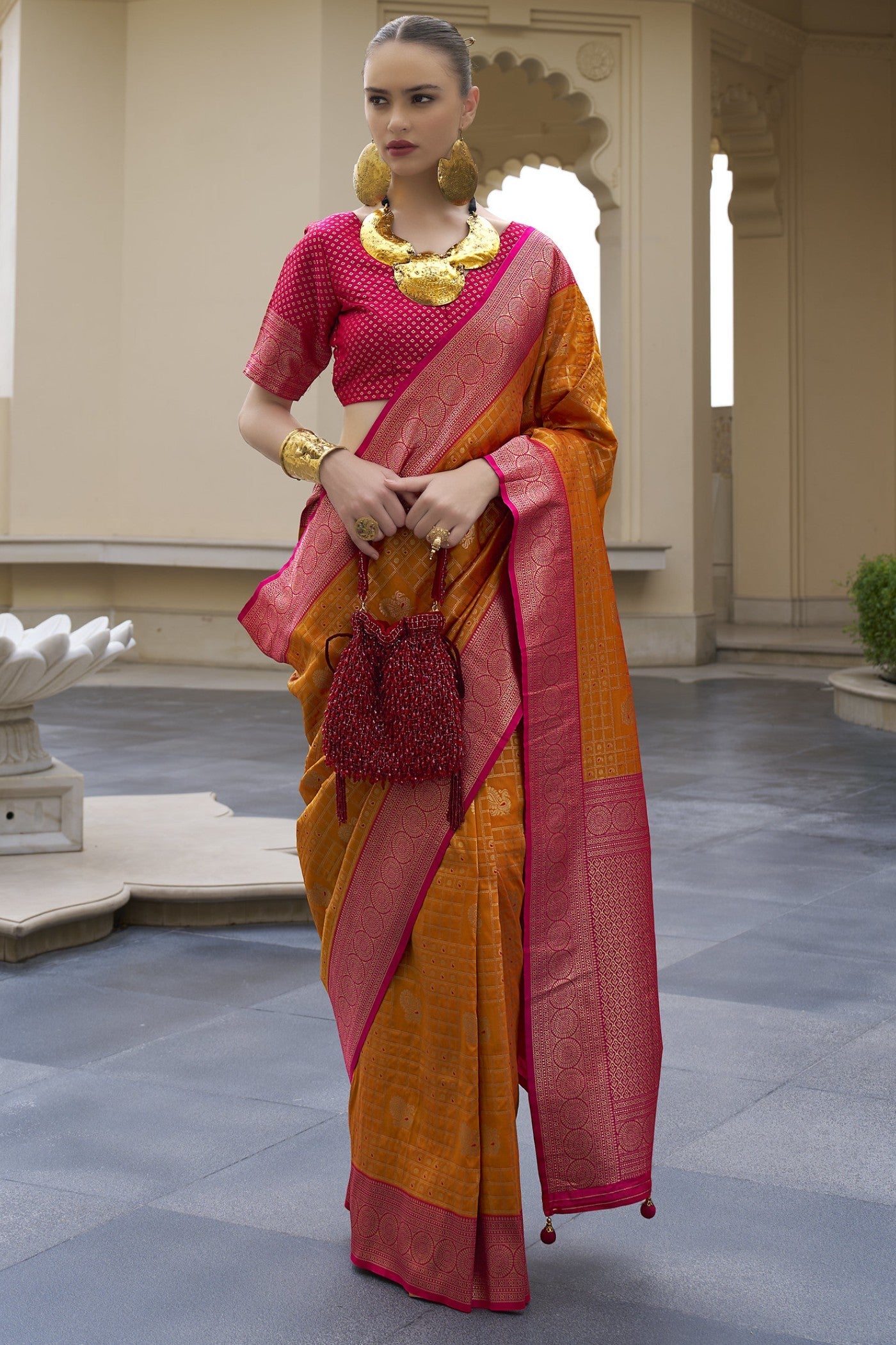 Copper Canyon Orange Woven Kanjivaram Saree