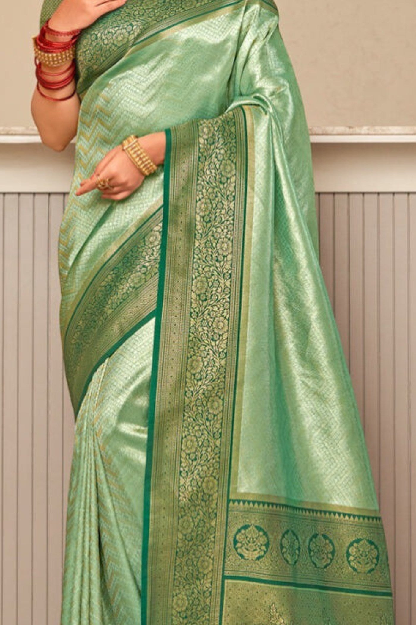 Shimmer Green Zari Woven Kanjivaram Saree