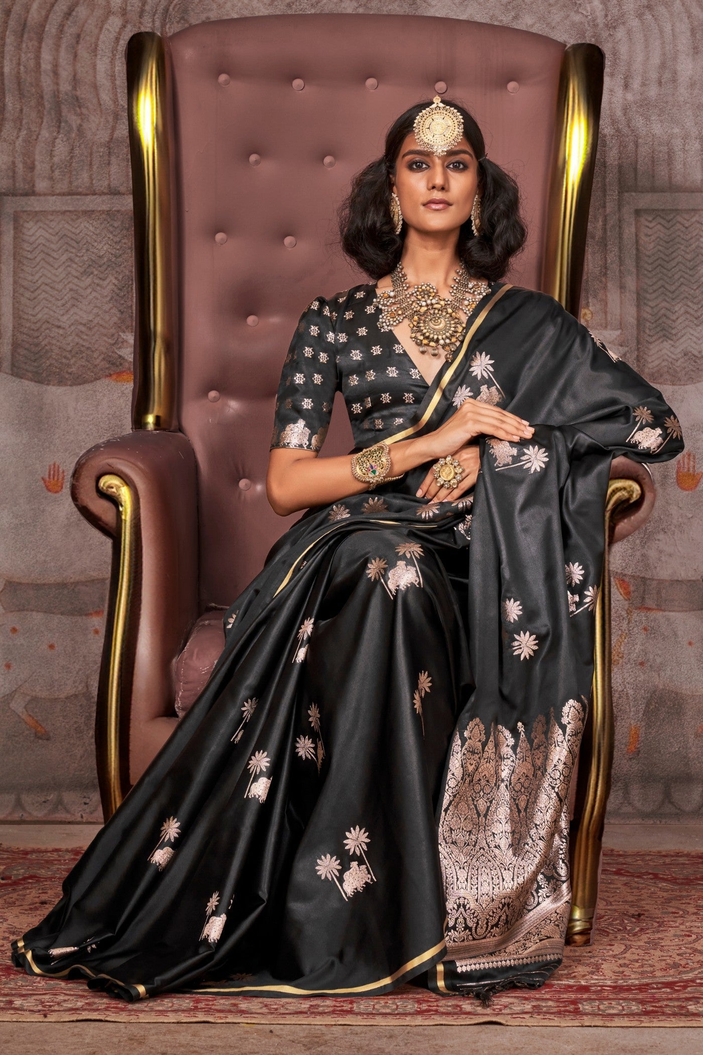 Tuna Black Banarasi Pichwai Satin Saree